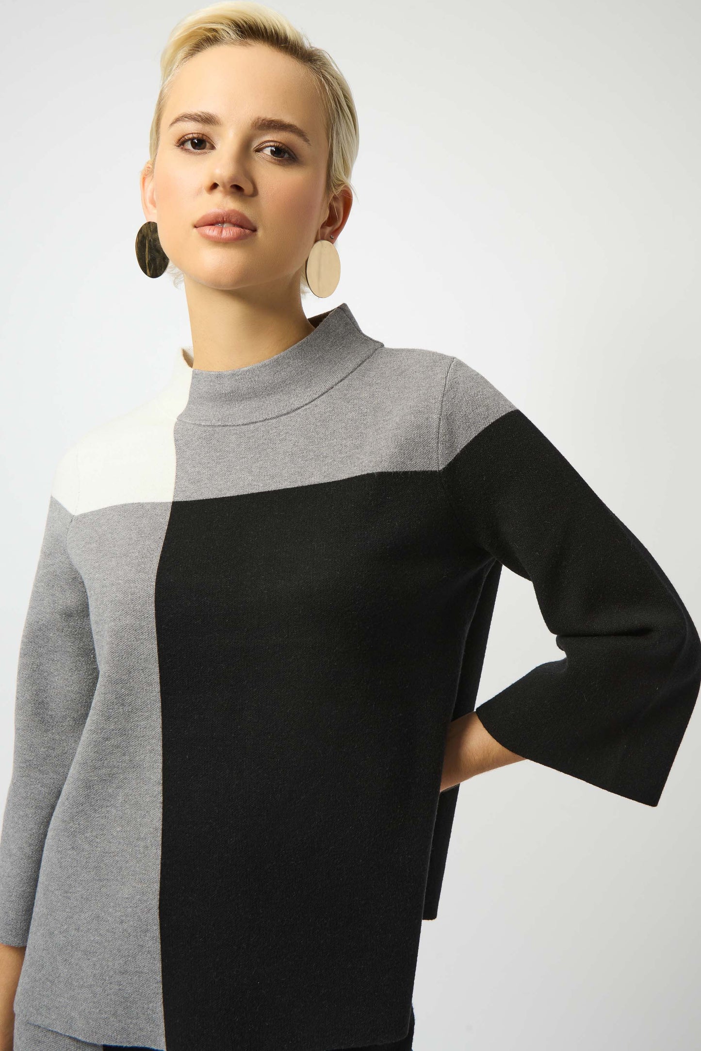 Joseph Ribkoff Jacquard Sweater Colour Block Pullover Black/Grey/Vanilla 253907