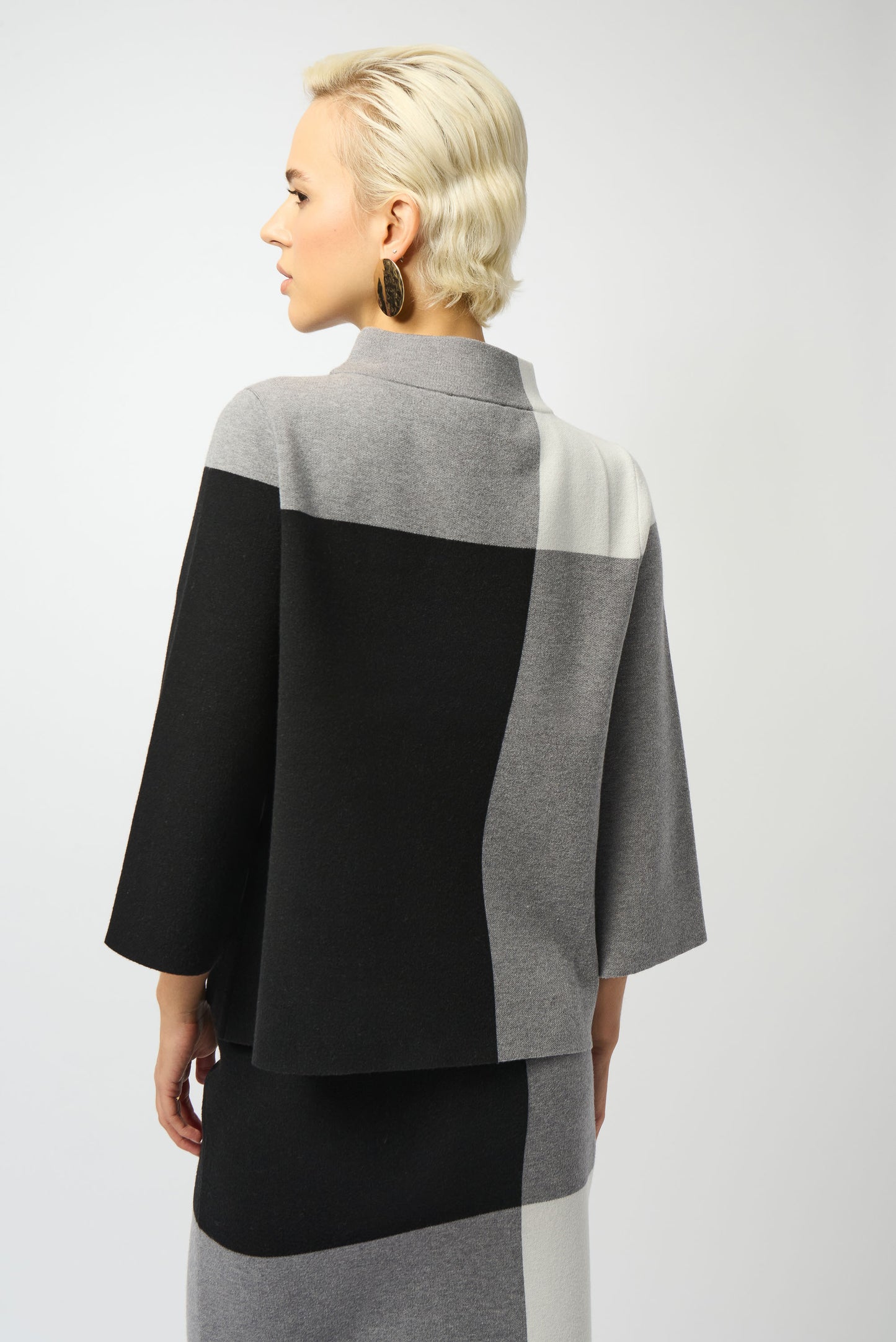 Joseph Ribkoff Jacquard Sweater Colour Block Pullover Black/Grey/Vanilla 253907