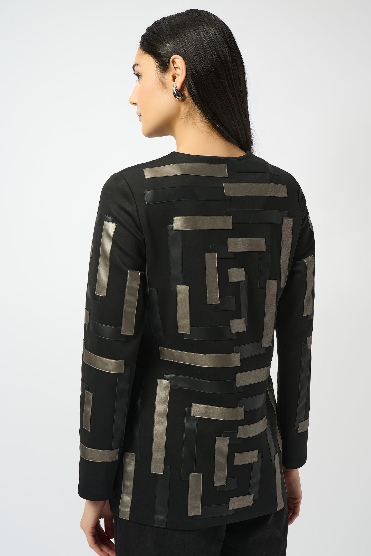 Joseph Ribkoff Scuba & Leatherette Collarless Jacket Black/Multi 253929