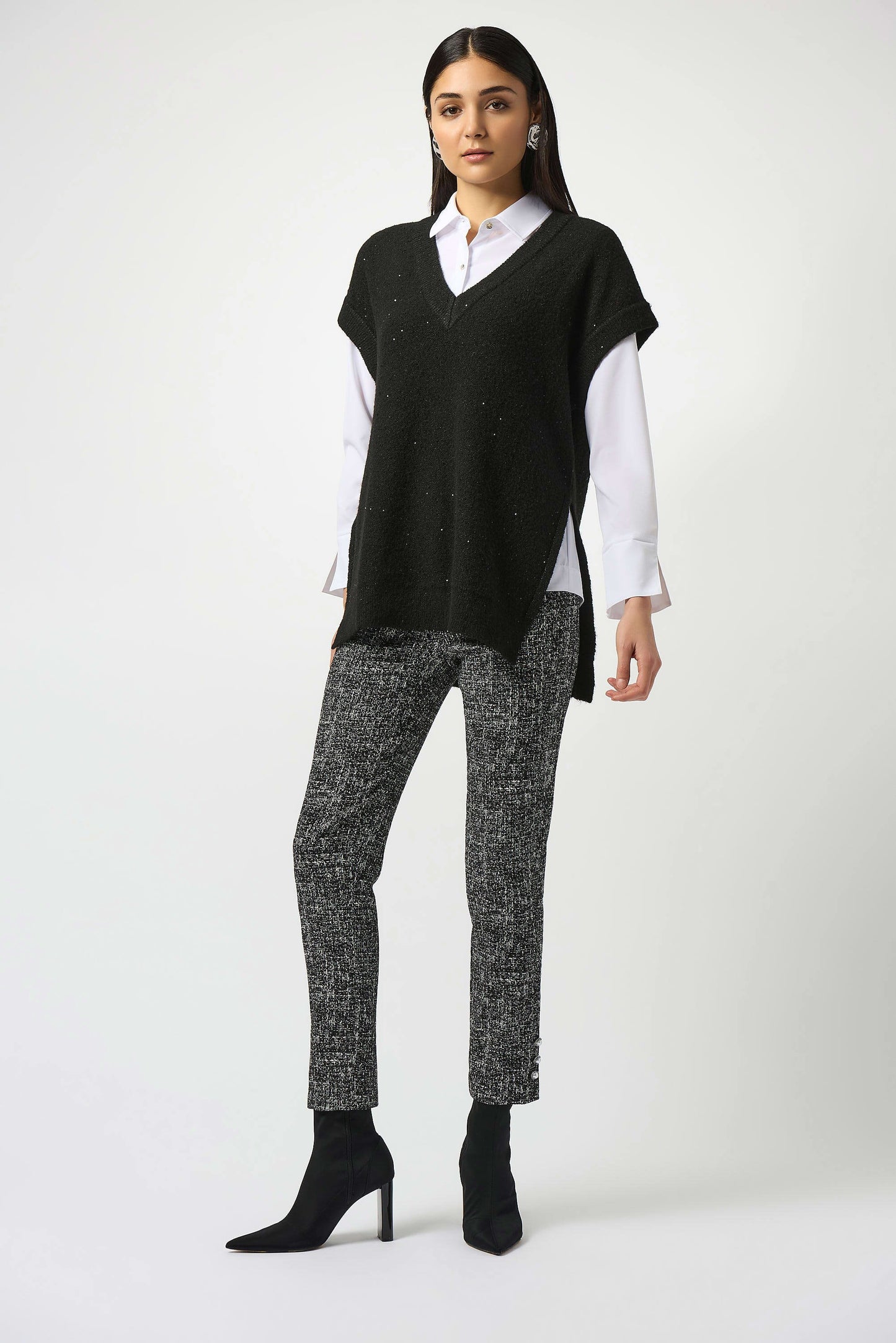 Joseph Ribkoff Sweater Knit Sleeveless Tunic with Sequins Black 253957