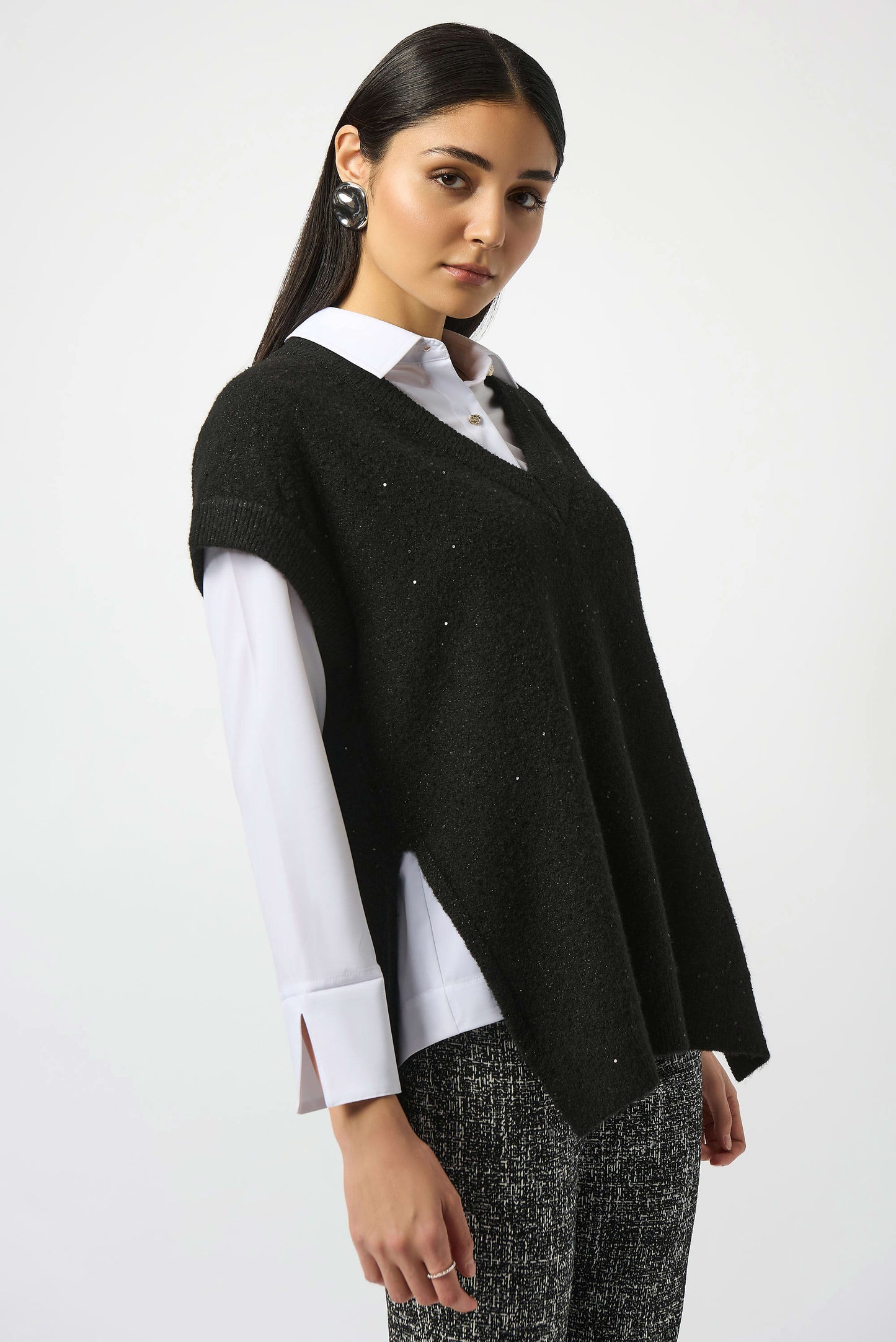 Joseph Ribkoff Sweater Knit Sleeveless Tunic with Sequins Black 253957