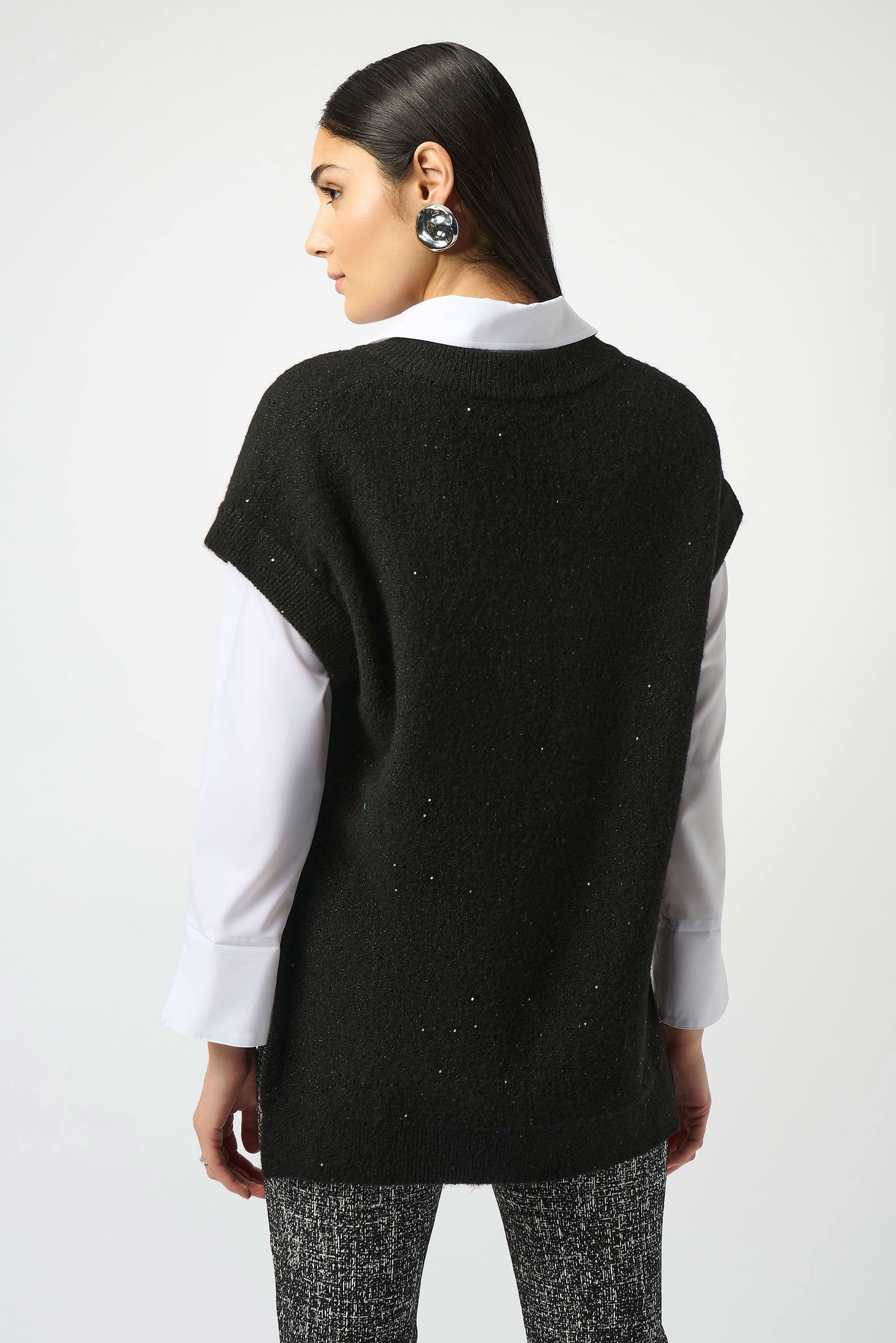 Joseph Ribkoff Sweater Knit Sleeveless Tunic with Sequins Black 253957