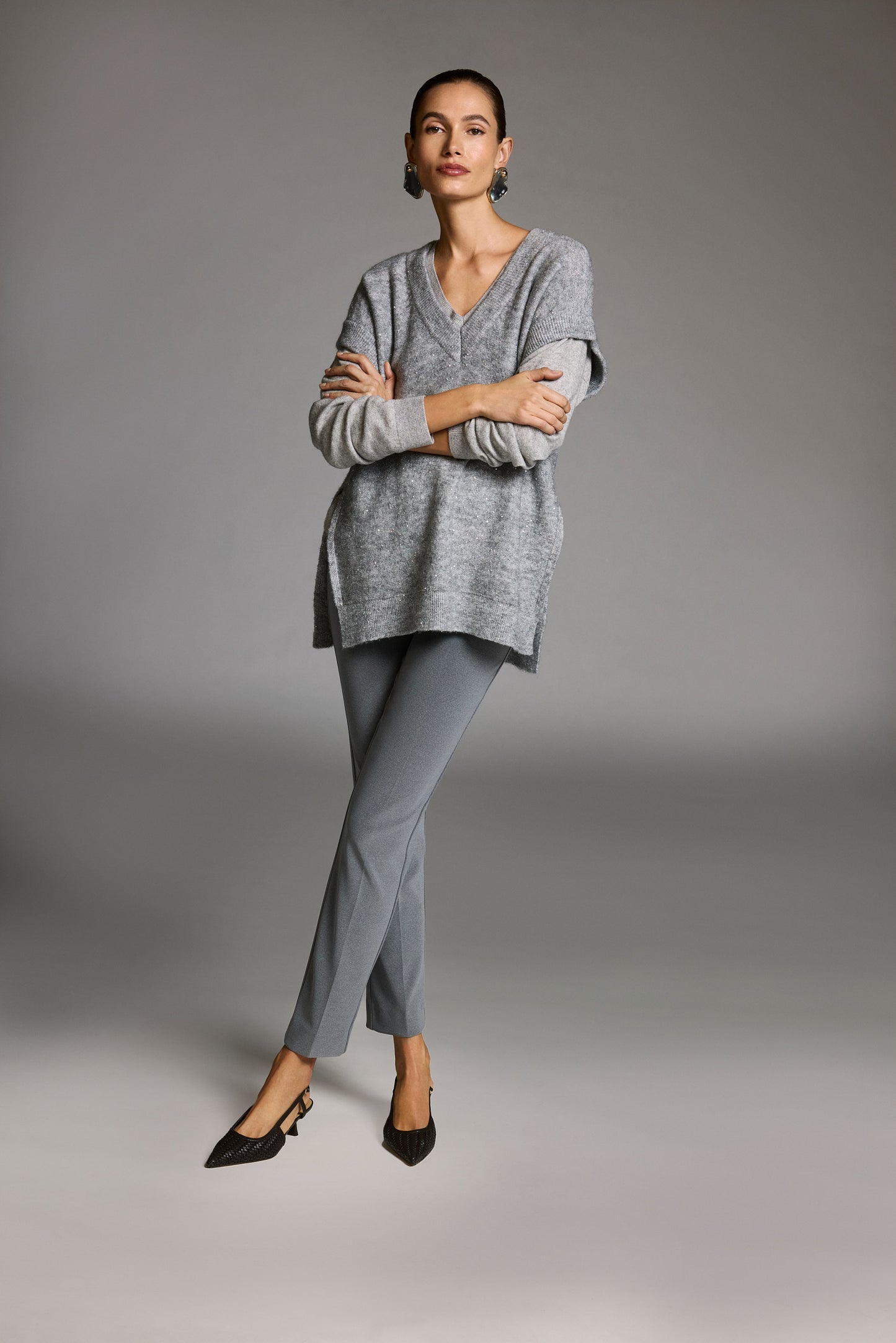 Joseph Ribkoff Sweater Knit Sleeveless Tunic with Sequins Grey 253957