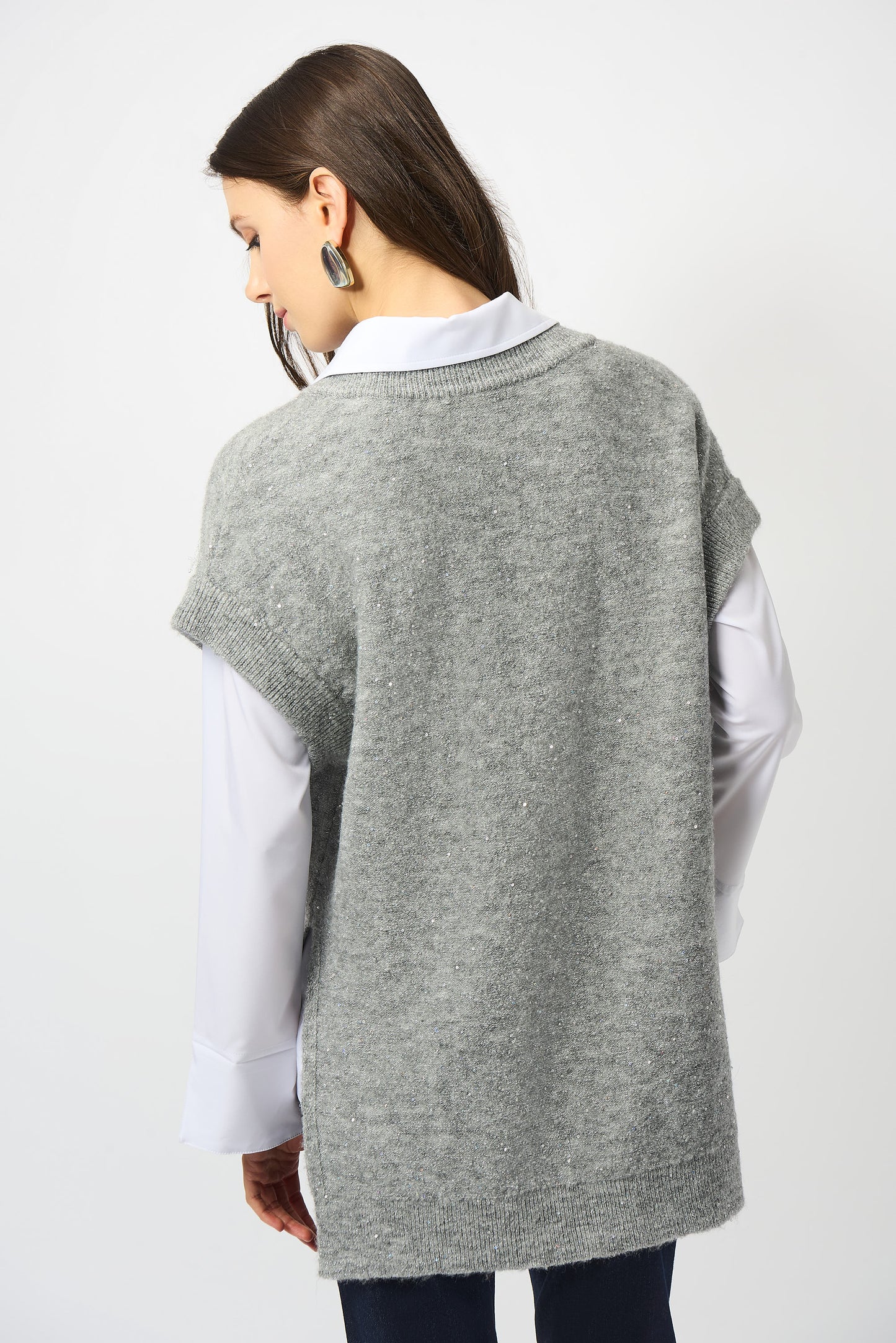 Joseph Ribkoff Sweater Knit Sleeveless Tunic with Sequins Grey 253957