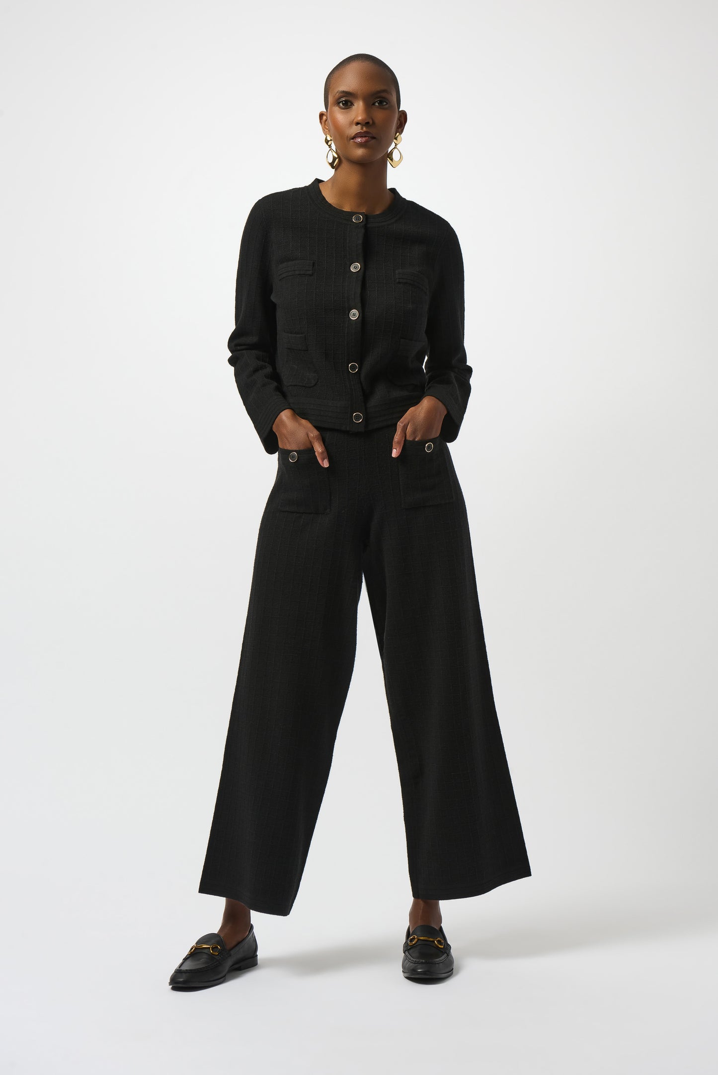 Joseph Ribkoff Knit Crew Neck Button Front Jacket Black 253983