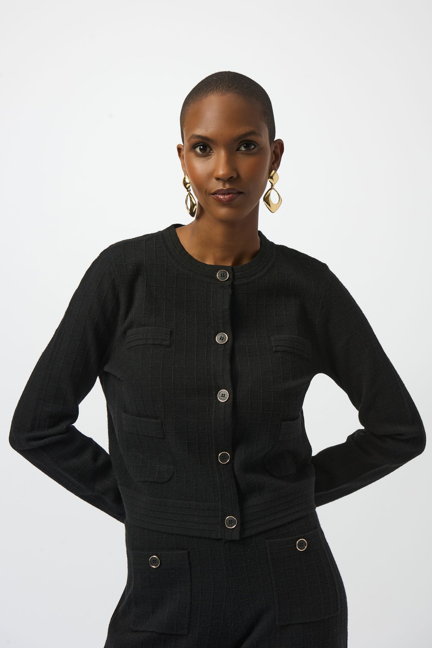 Joseph Ribkoff Knit Crew Neck Button Front Jacket Black 253983