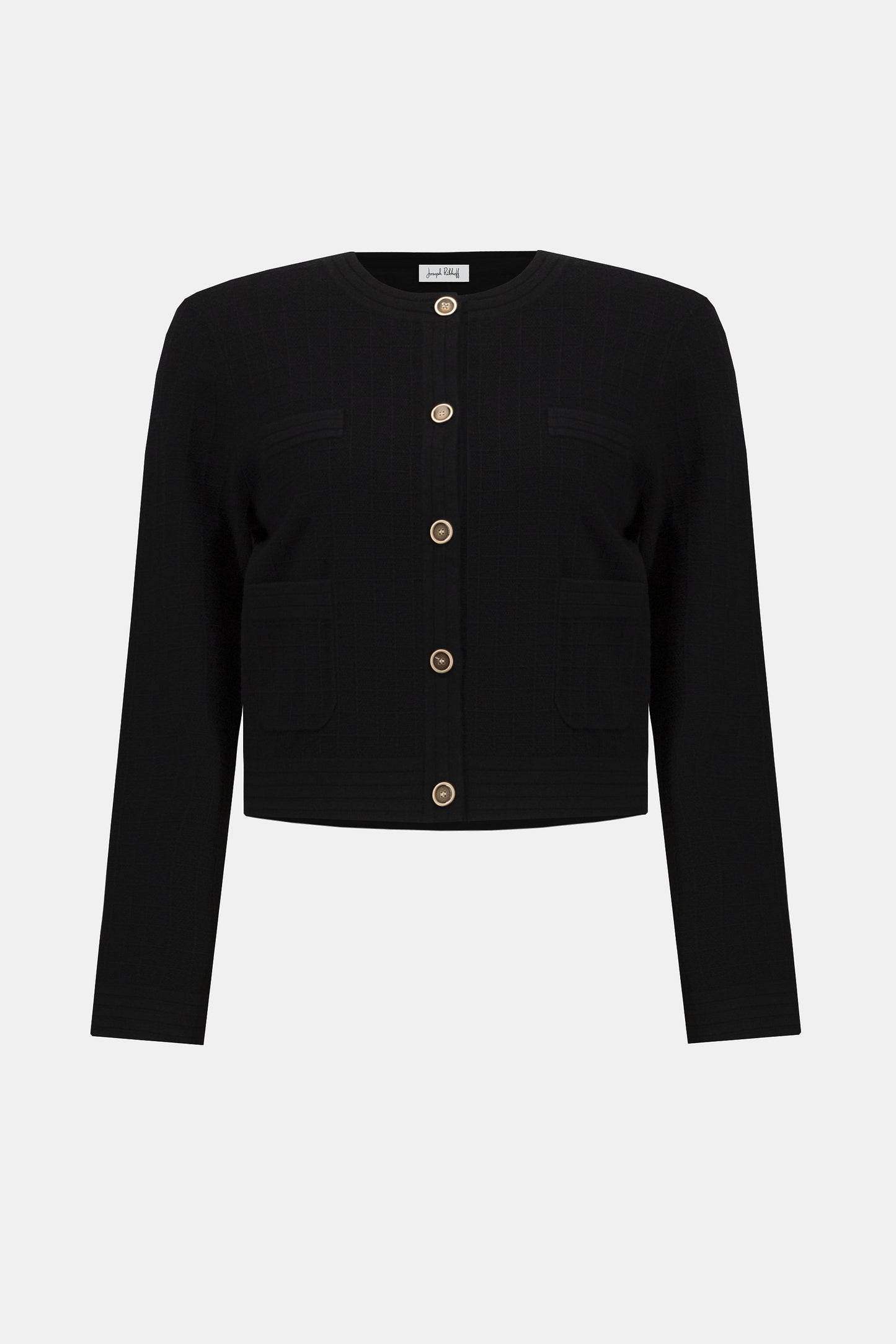 Joseph Ribkoff Knit Crew Neck Button Front Jacket Black 253983