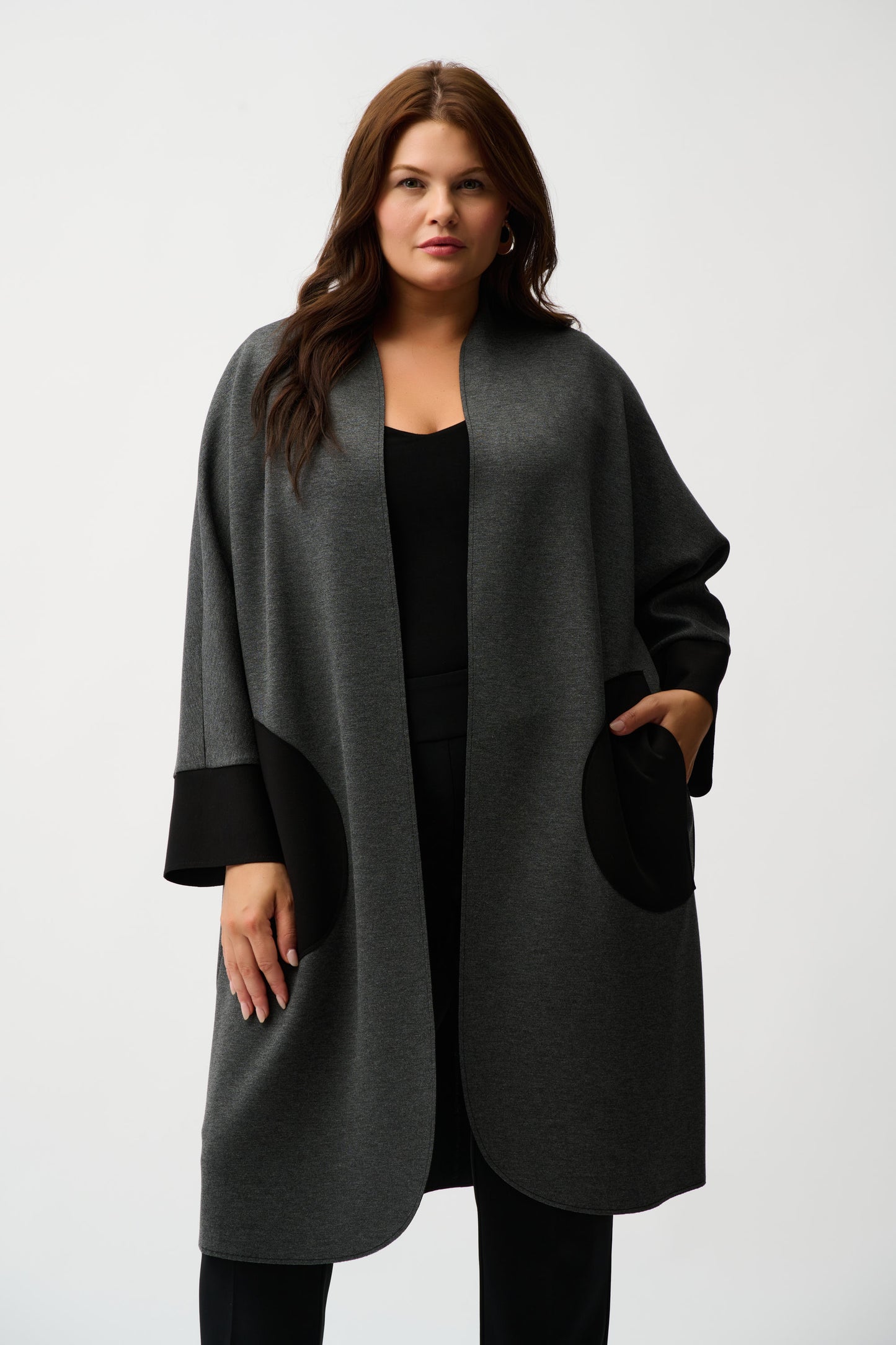 Joseph Ribkoff Scuba Jersey Straight Cover-Up  Grey Melange/Black 254040