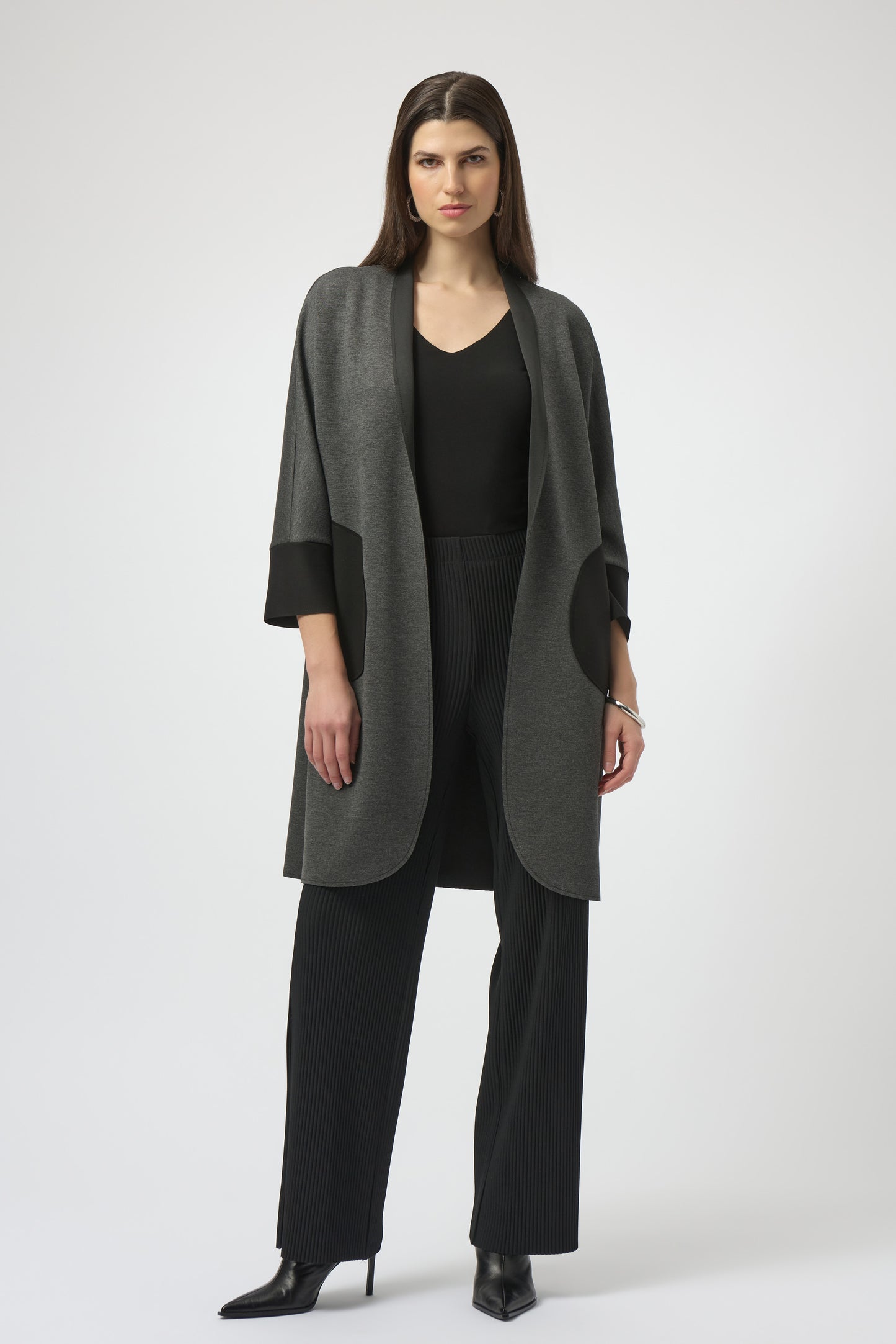 Joseph Ribkoff Scuba Jersey Straight Cover-Up  Grey Melange/Black 254040