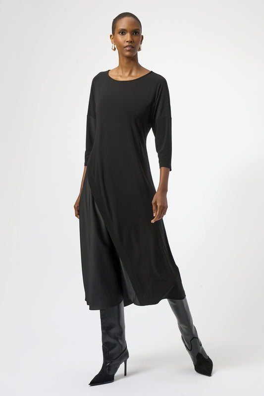 Joseph Ribkoff Knit and Satin Trapeze Dress Black 254126