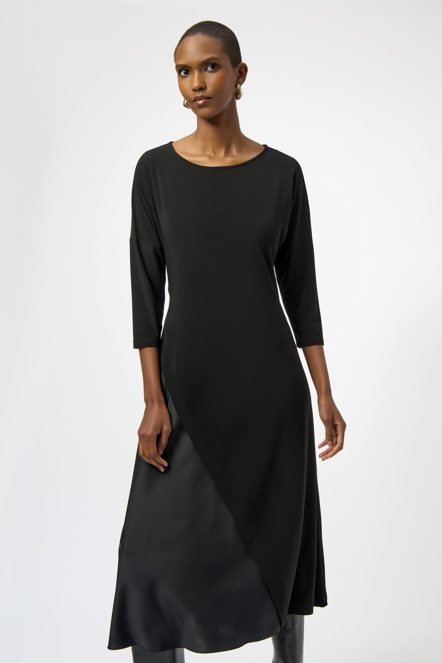 Joseph Ribkoff Knit and Satin Trapeze Dress Black 254126