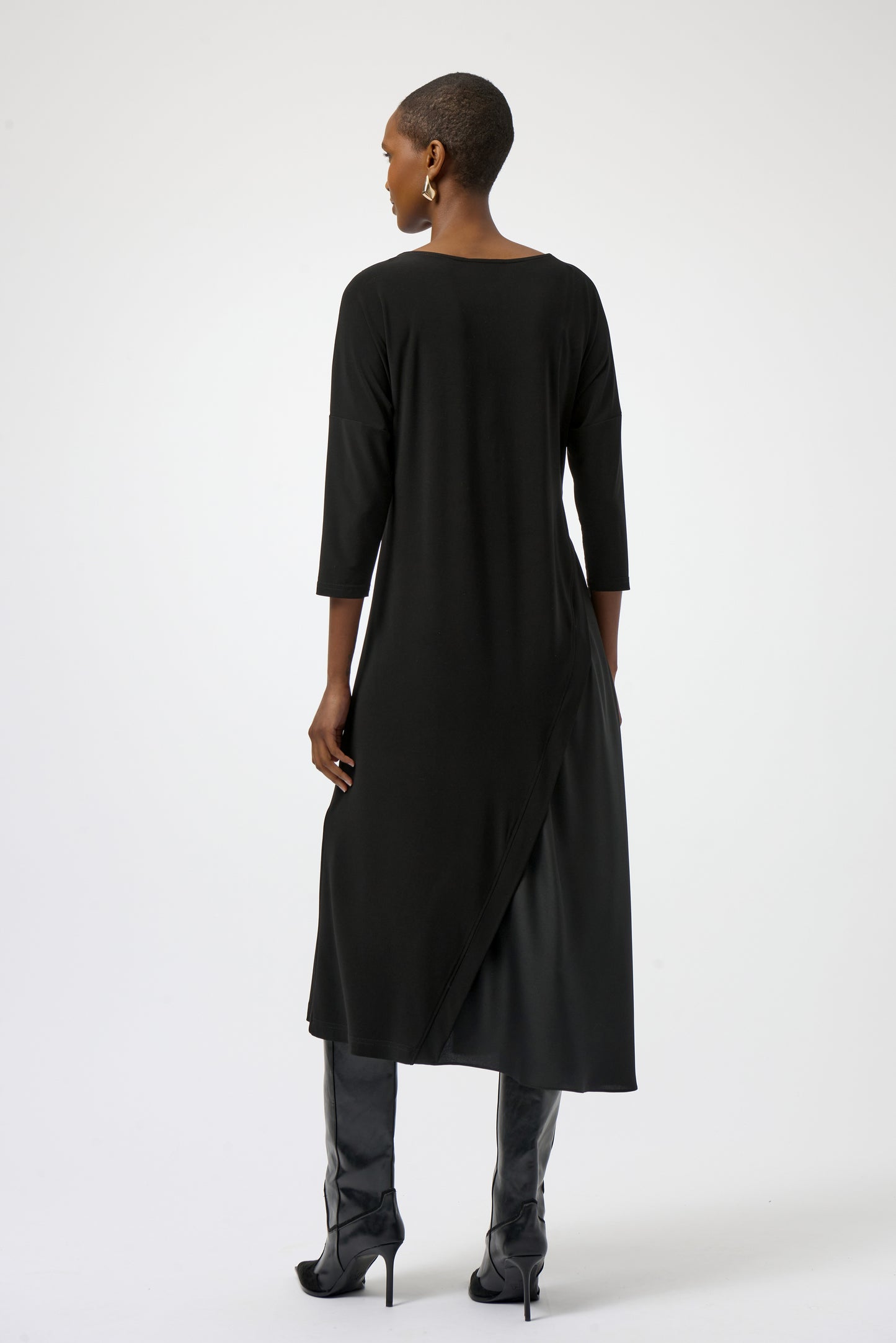 Joseph Ribkoff Knit and Satin Trapeze Dress Black 254126