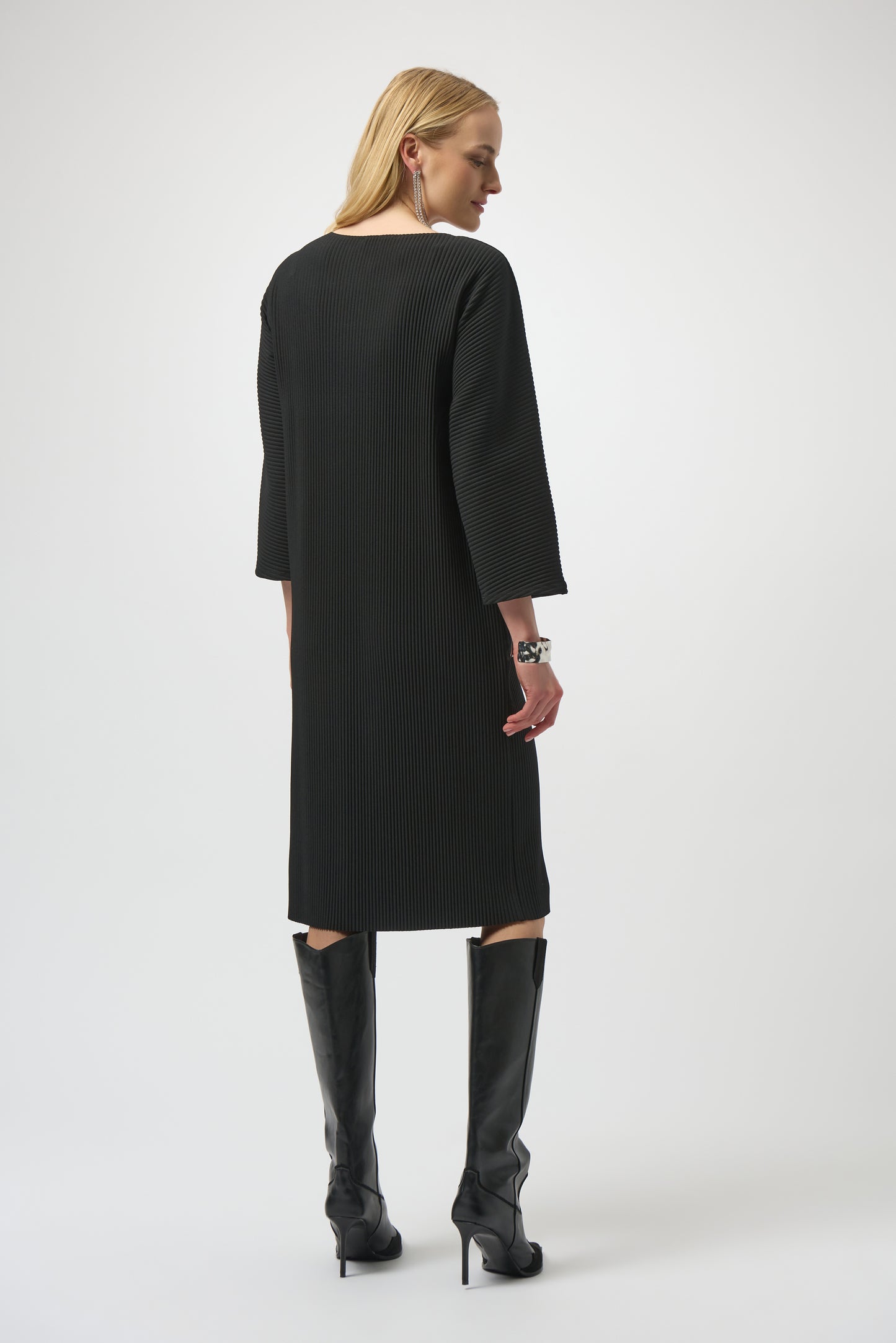 Joseph Ribkoff Pleated Scuba Crepe Straight Dress Black 254214