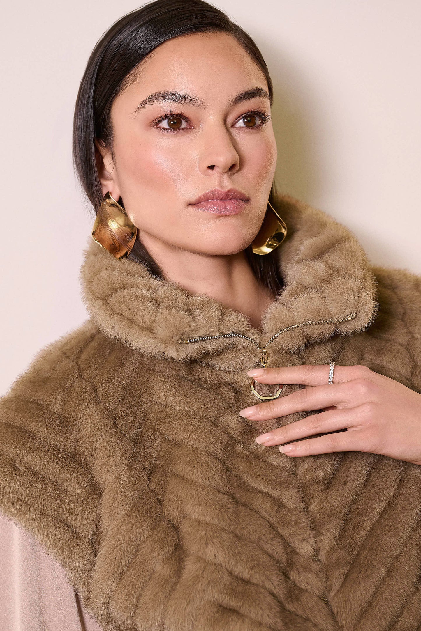 Joseph Ribkoff Chevron Faux Fur Mock Neck Vest Mink 254906