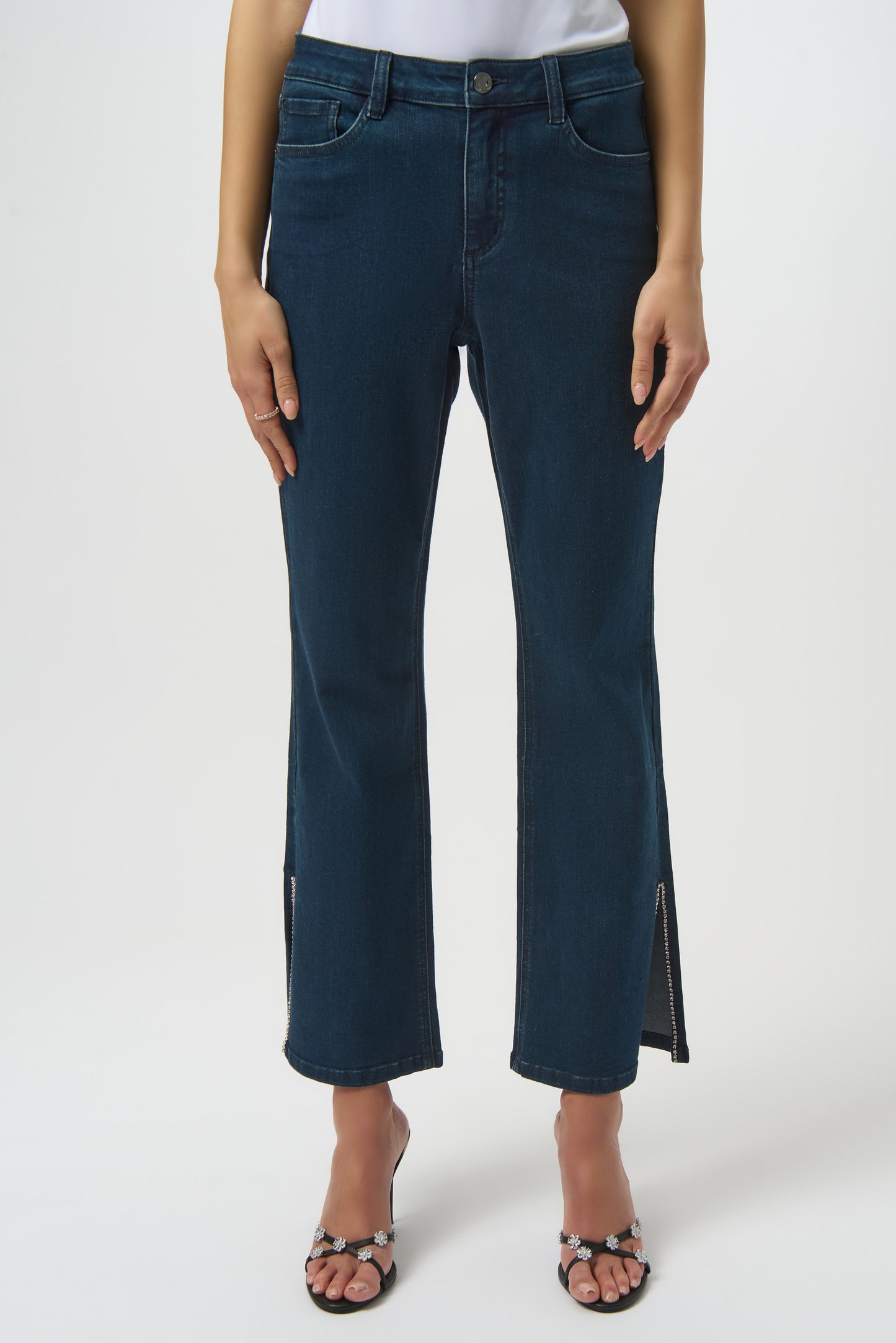 Joseph Ribkoff Classic Straight Leg Jeans w/Rhinestone Hem Dark Denim Blue 254917