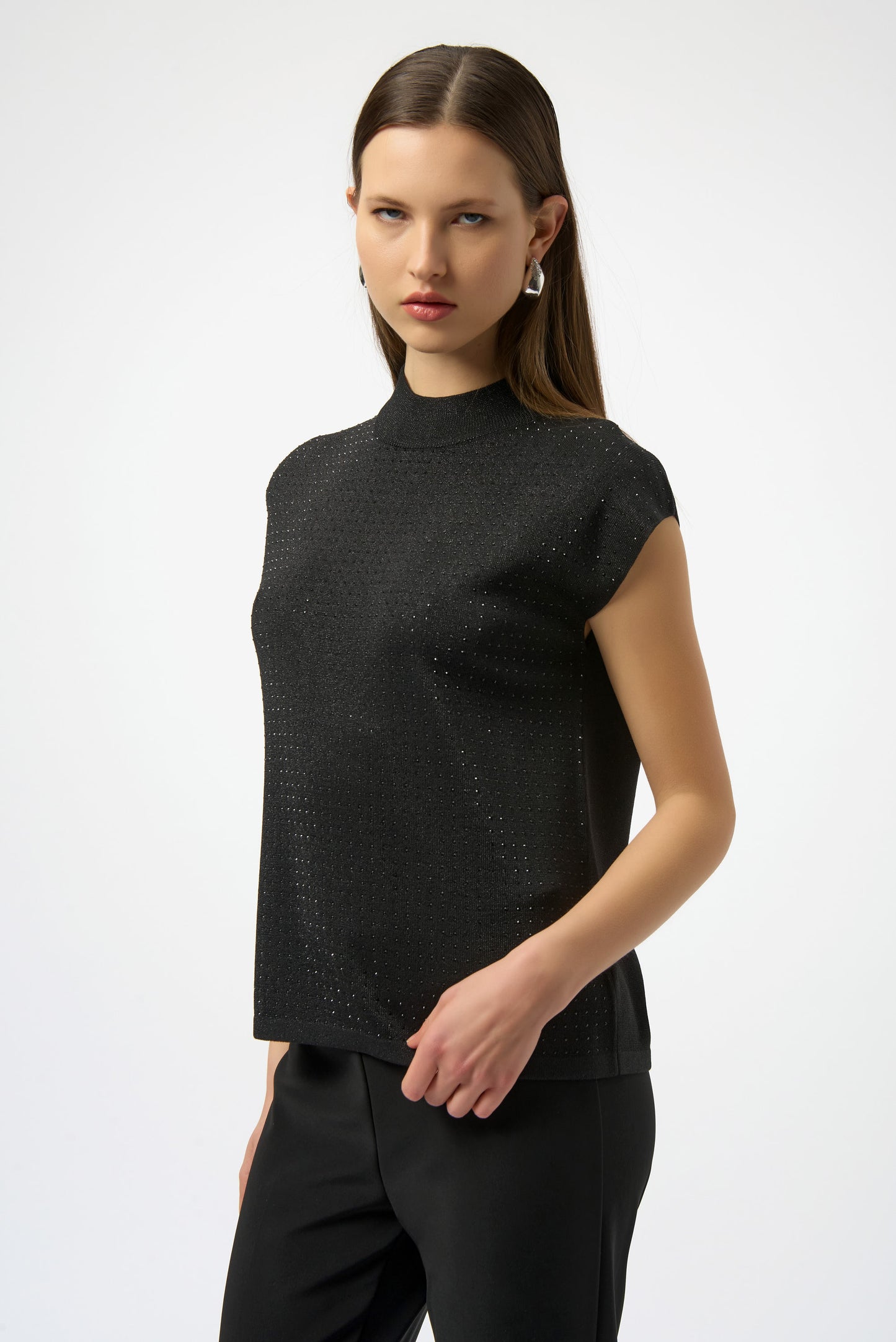 Joseph Ribkoff Sweater Knit Sleeveless Pullover with Iron-On Detail Black/Black 254935