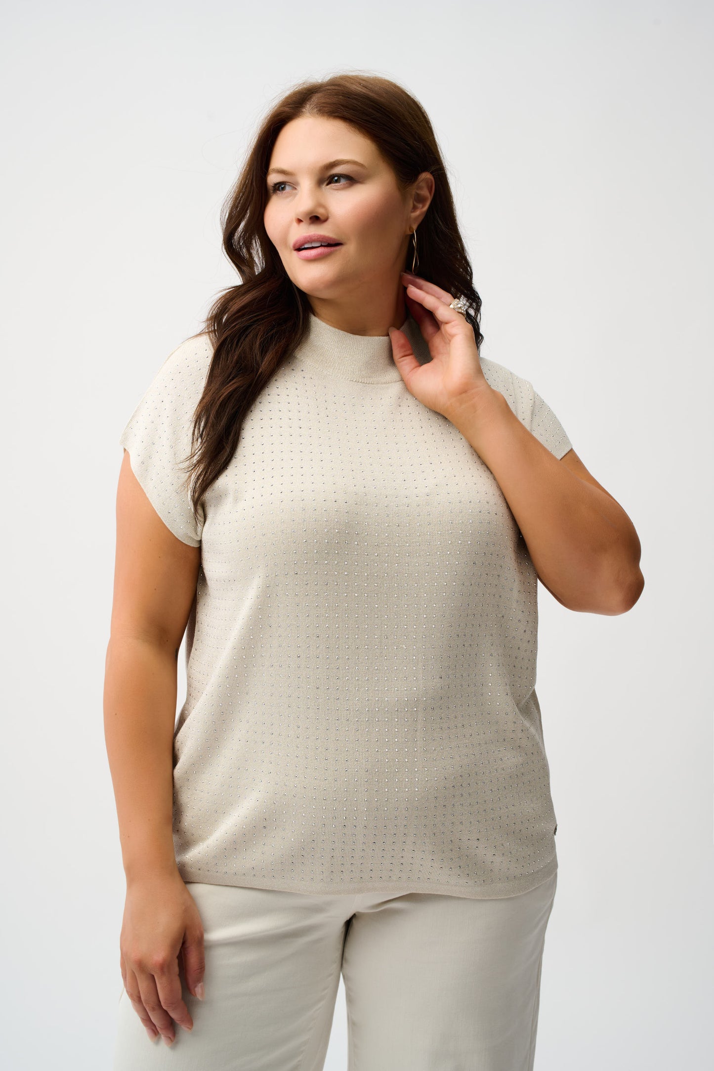Joseph Ribkoff Sweater Knit Sleeveless Pullover with Iron-On Detail Birch/Silver 254935