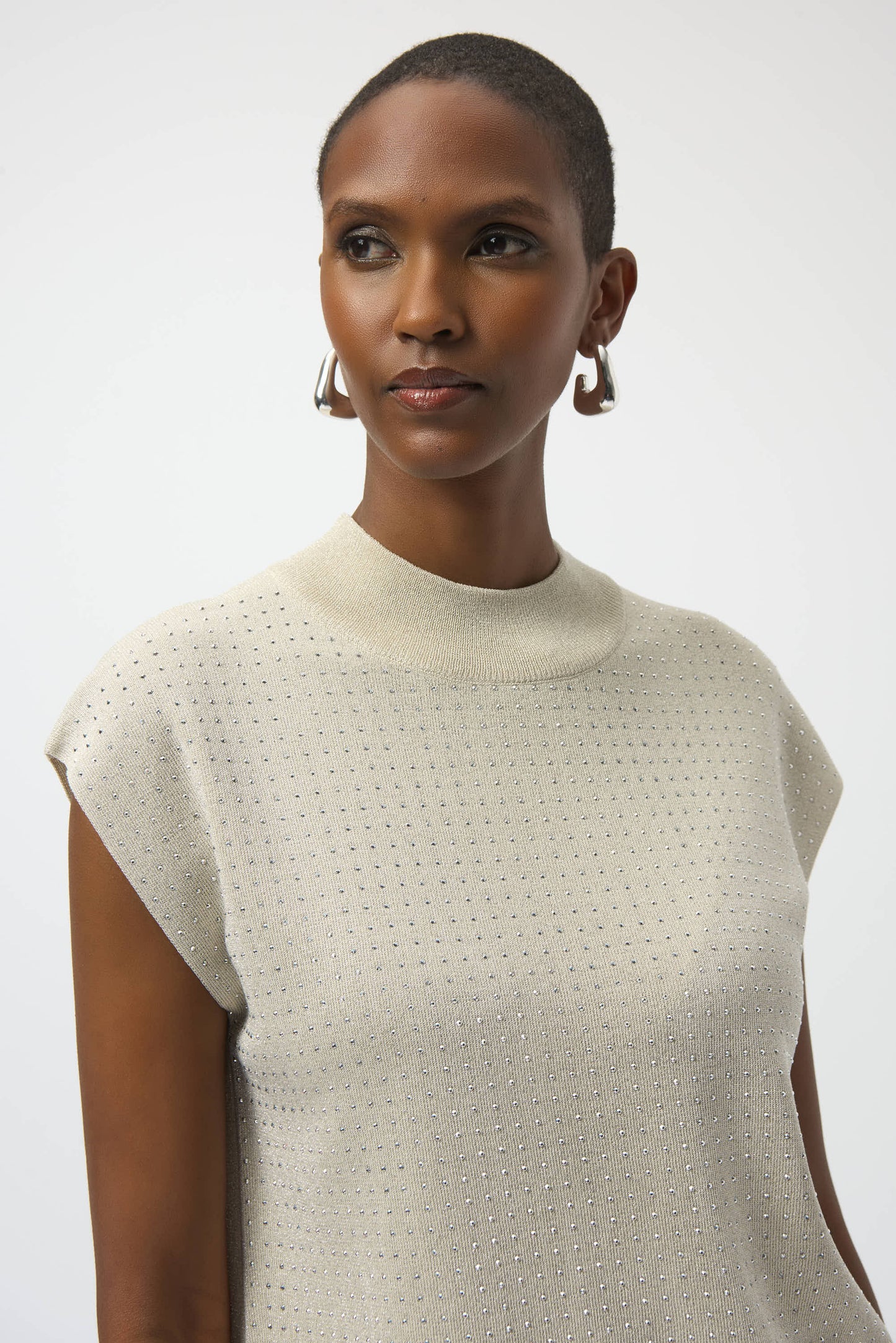 Joseph Ribkoff Sweater Knit Sleeveless Pullover with Iron-On Detail Birch/Silver 254935