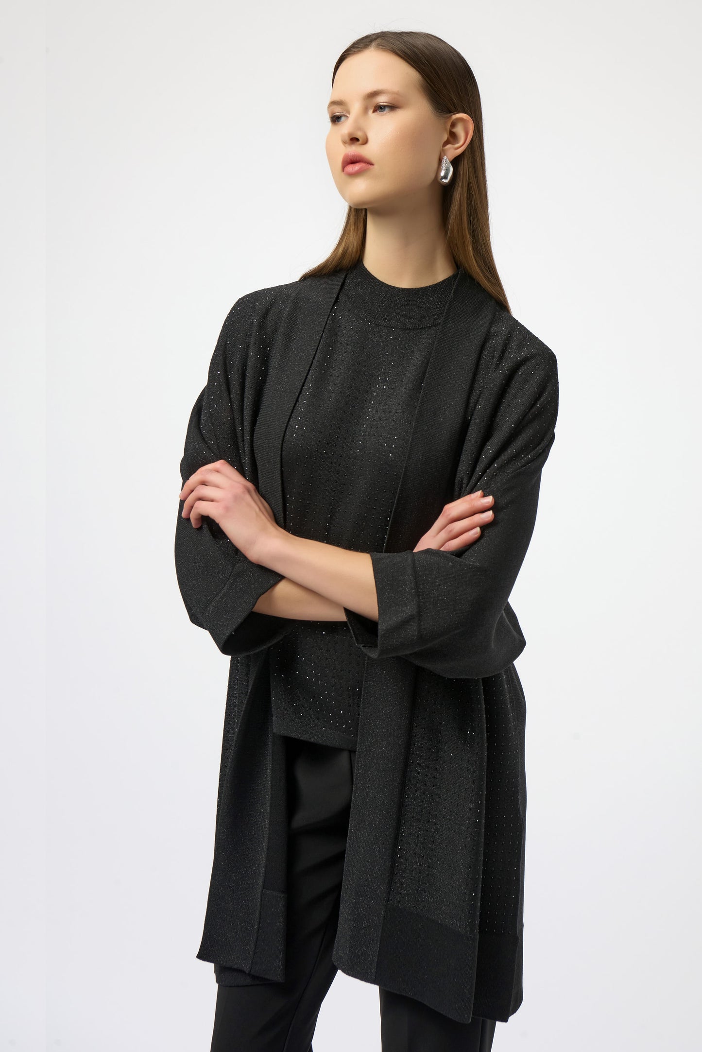 Joseph Ribkoff Sweater Knit Cover-Up with Iron-On Detail Black/Black 254937