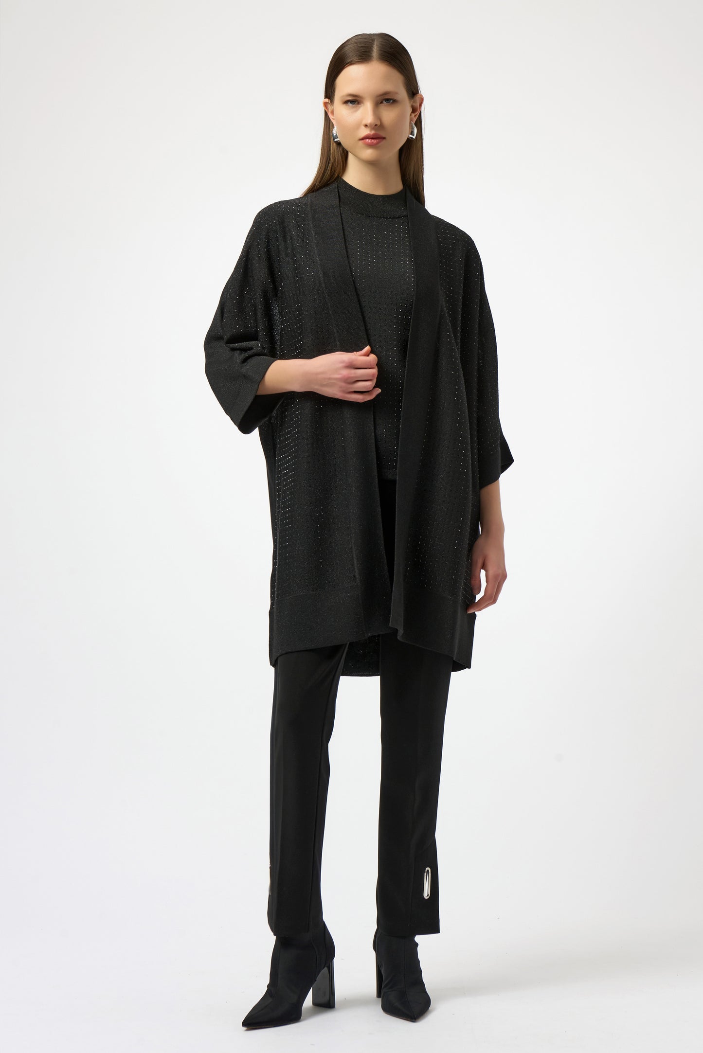 Joseph Ribkoff Sweater Knit Cover-Up with Iron-On Detail Black/Black 254937