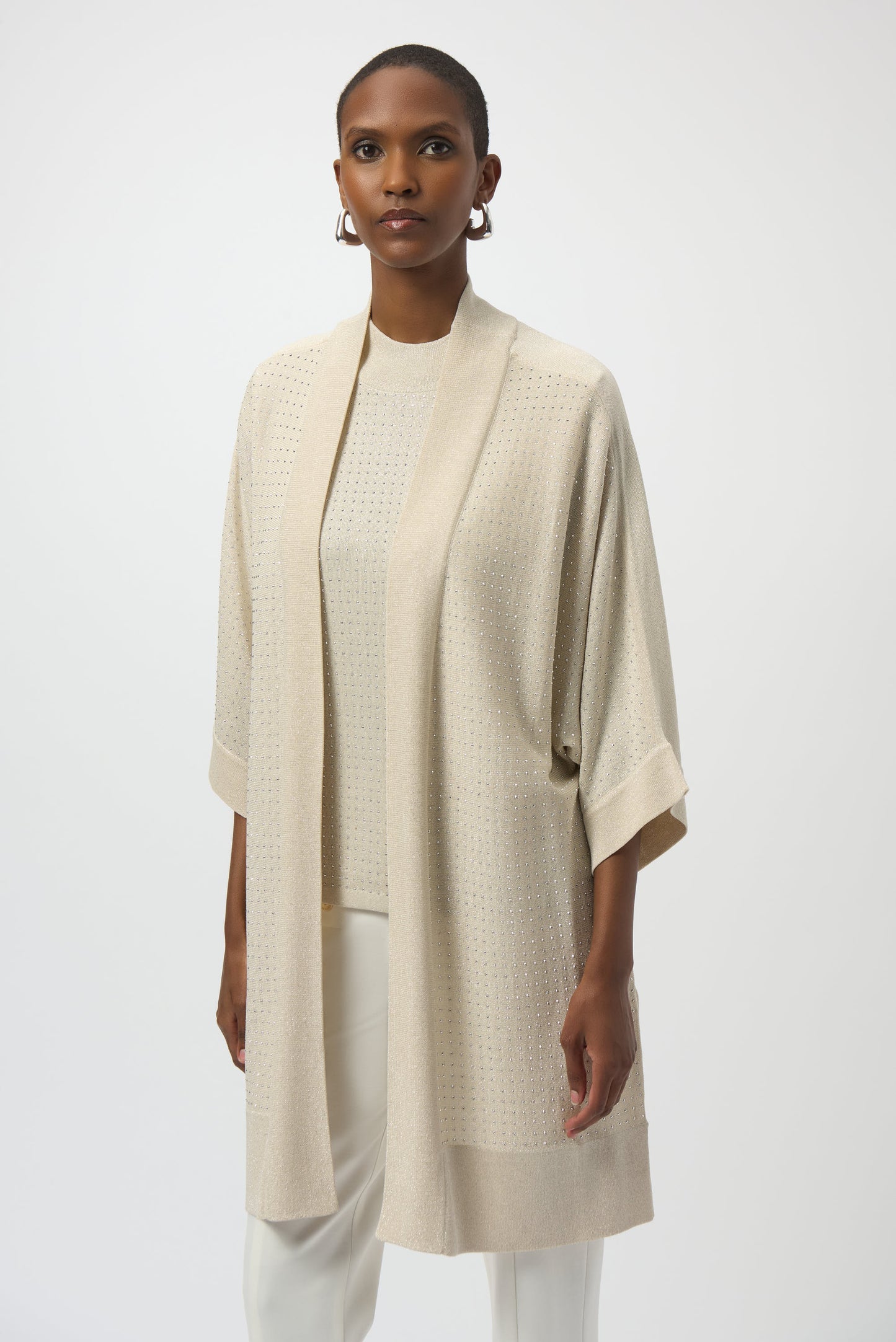 Joseph Ribkoff Sweater Knit Cover-Up with Iron-On Detail Birch/Silver 254937