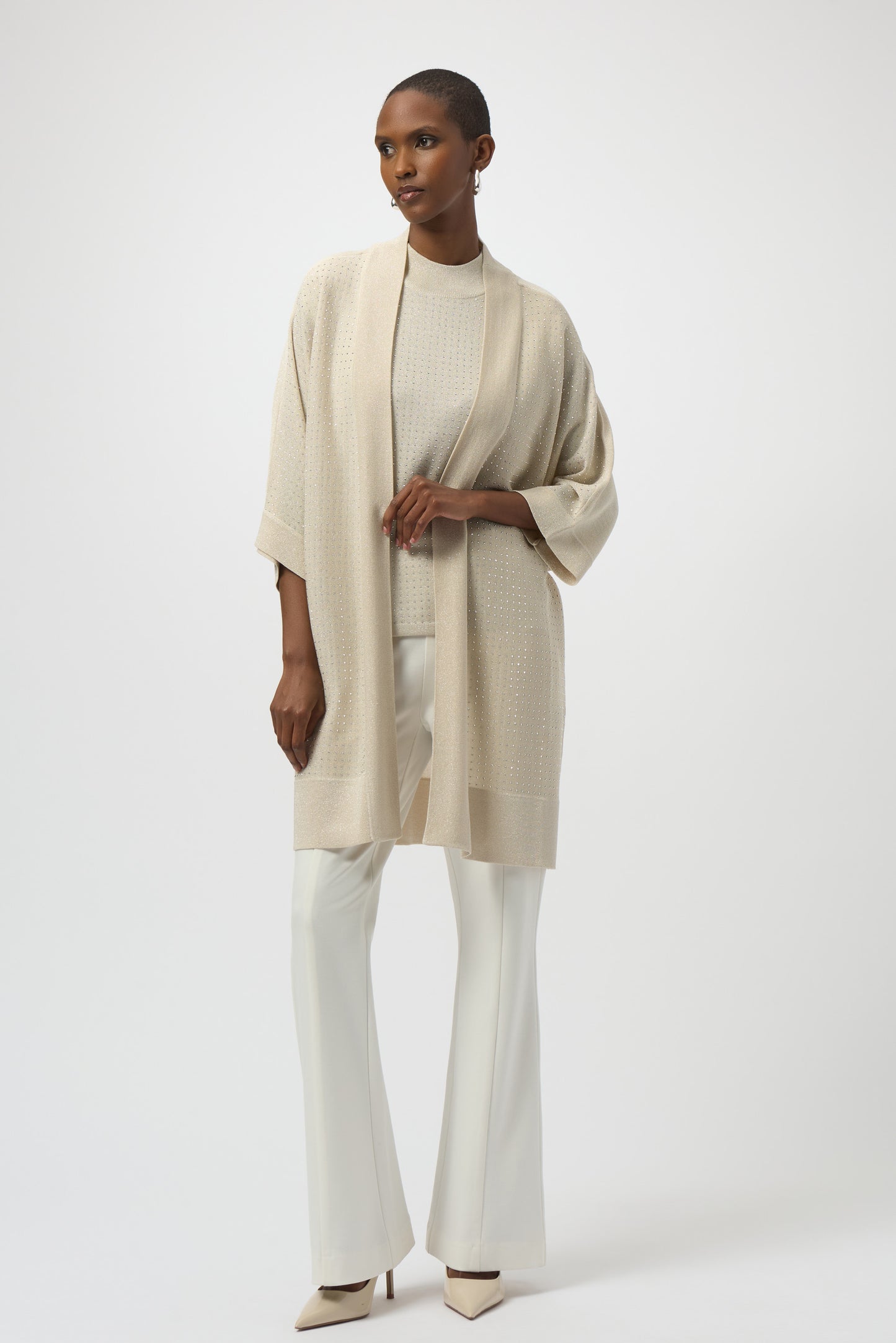 Joseph Ribkoff Sweater Knit Cover-Up with Iron-On Detail Birch/Silver 254937