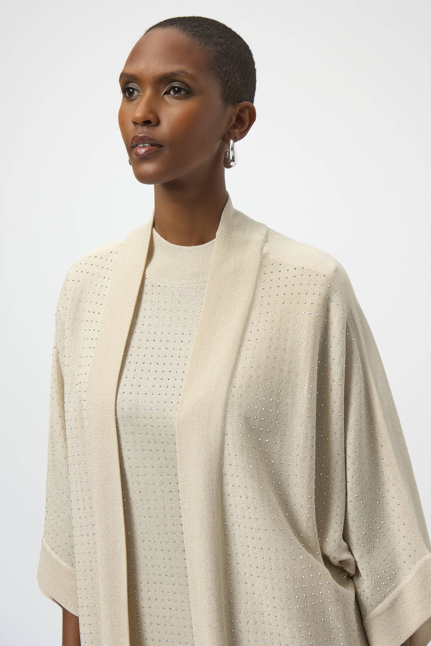 Joseph Ribkoff Sweater Knit Cover-Up with Iron-On Detail Birch/Silver 254937