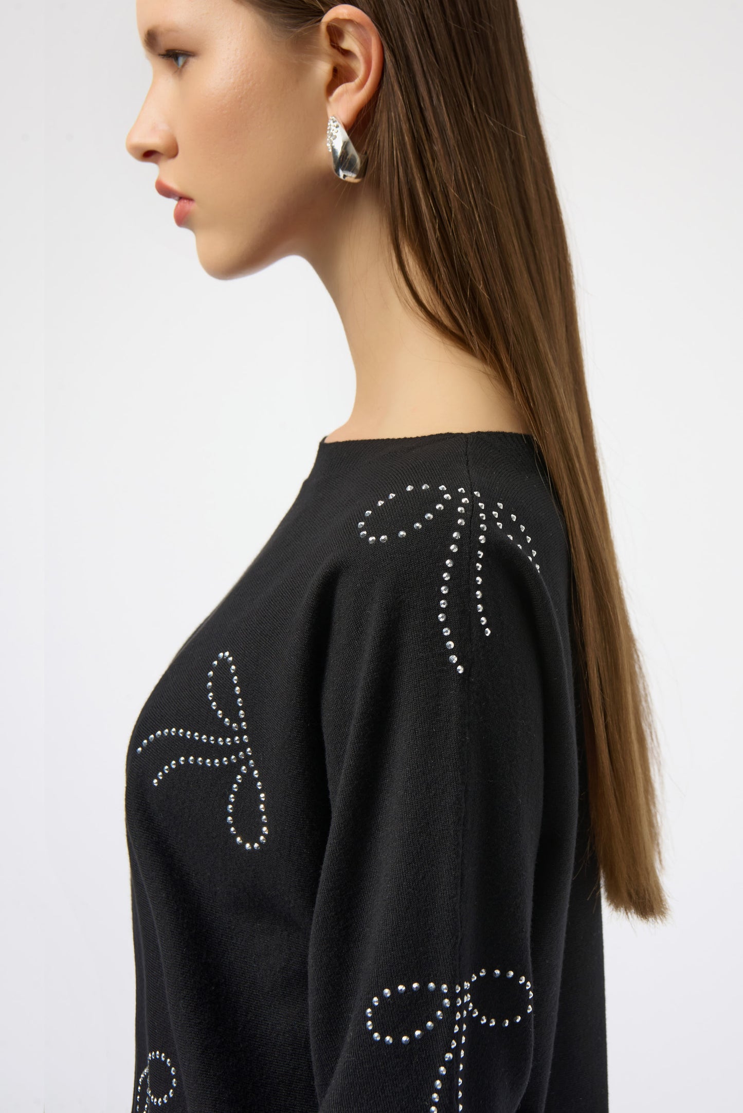 Joseph Ribkoff Sweater Knit Pullover with Iron-On Bow Detail Black 254950