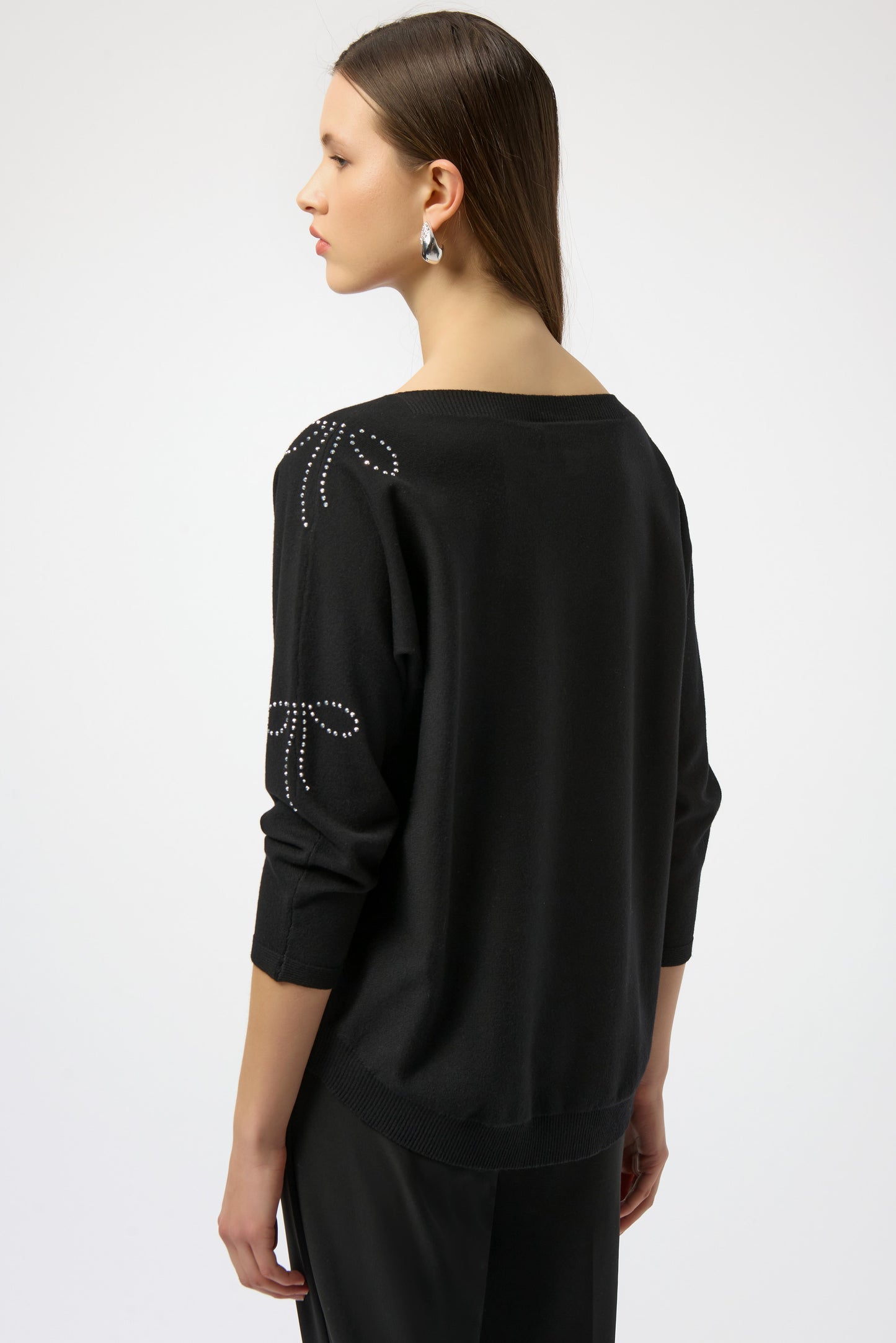 Joseph Ribkoff Sweater Knit Pullover with Iron-On Bow Detail Black 254950