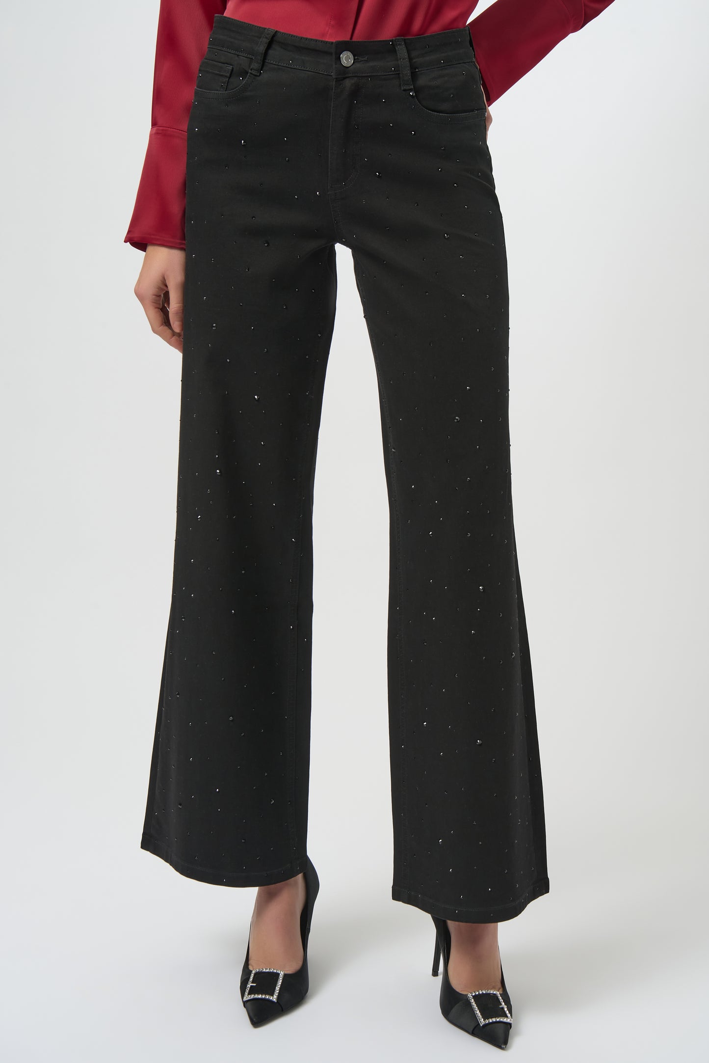 Joseph Ribkoff Classic Wide Leg Jeans with Rhinestones Black 254962