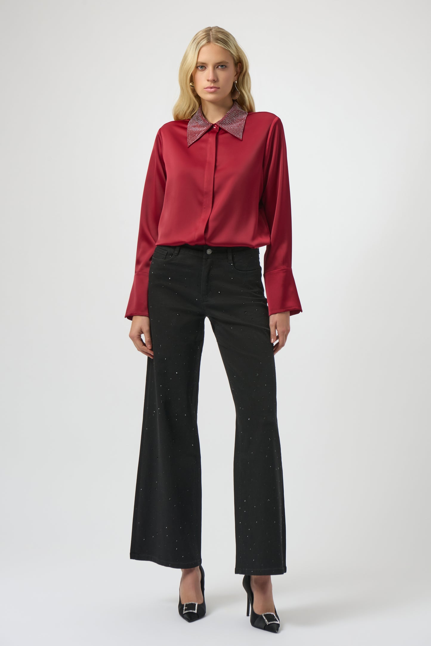 Joseph Ribkoff Classic Wide Leg Jeans with Rhinestones Black 254962
