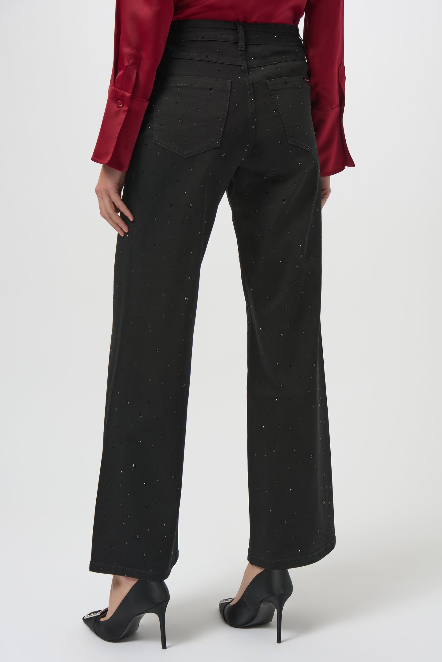 Joseph Ribkoff Classic Wide Leg Jeans with Rhinestones Black 254962