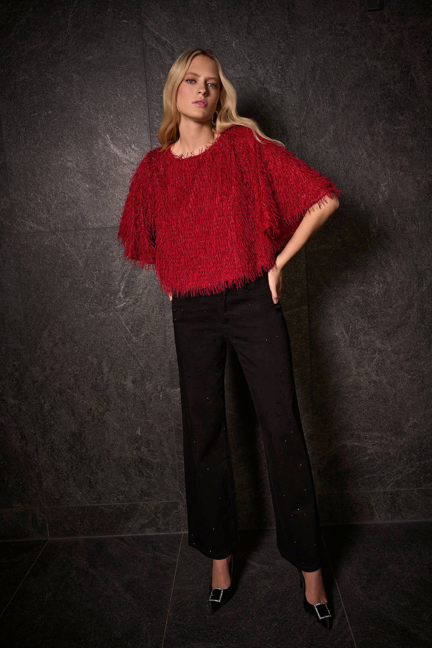 Joseph Ribkoff Classic Wide Leg Jeans with Rhinestones Black 254962