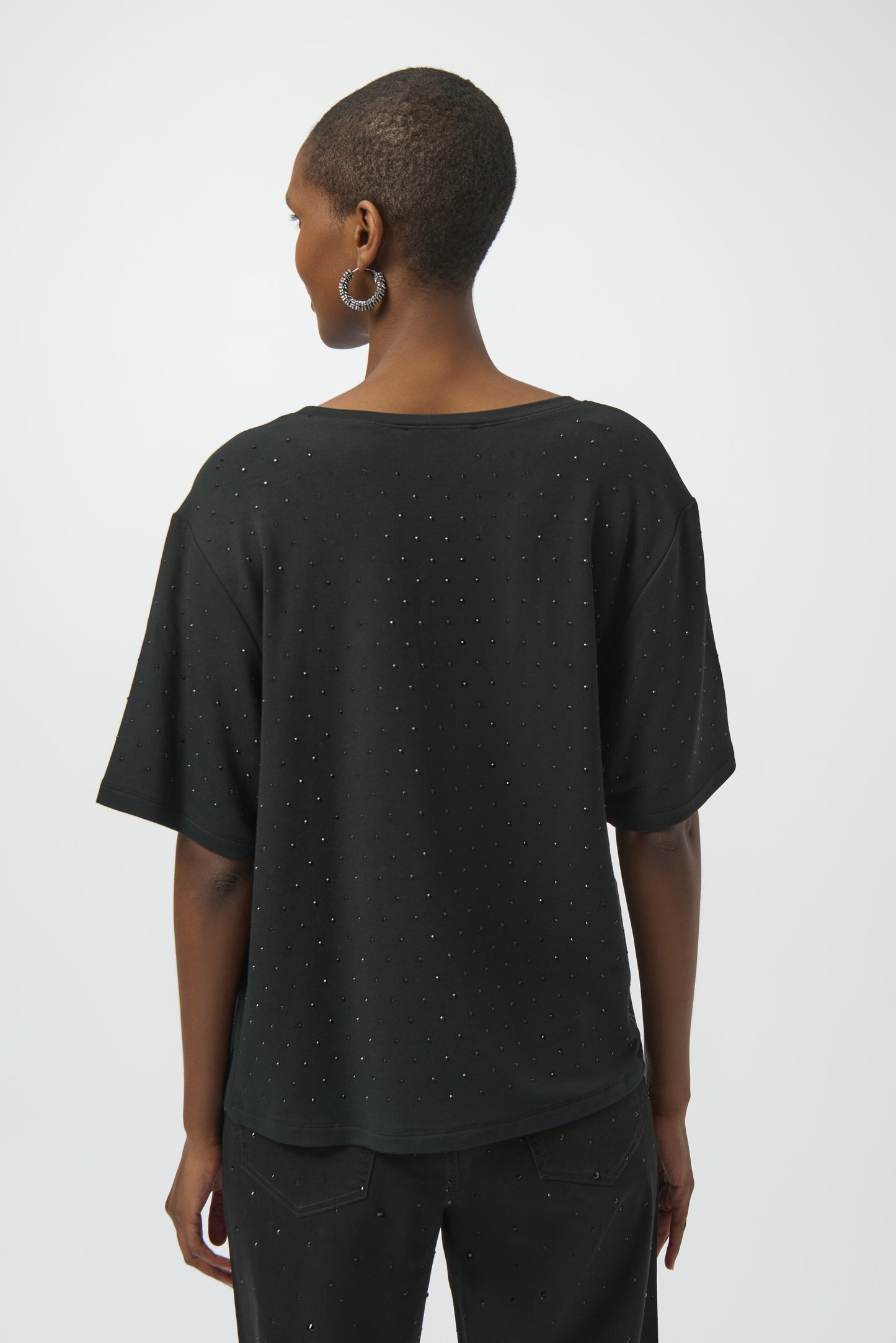 Joseph Ribkoff Knit Scoop Neck T-Shirt w/Rhinestones Black 254968