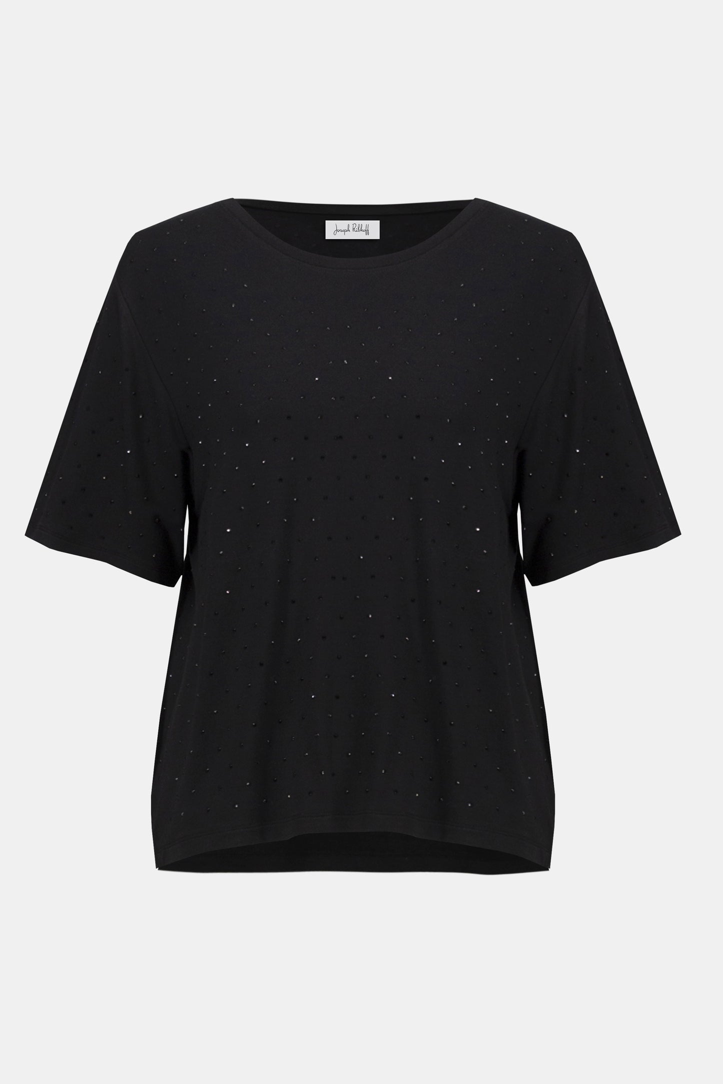 Joseph Ribkoff Knit Scoop Neck T-Shirt w/Rhinestones Black 254968
