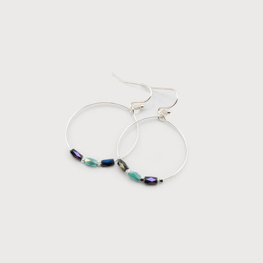 Caracol Blue & Gold Delicate Hoops w/Small Glass Beads 2578-BLU-G