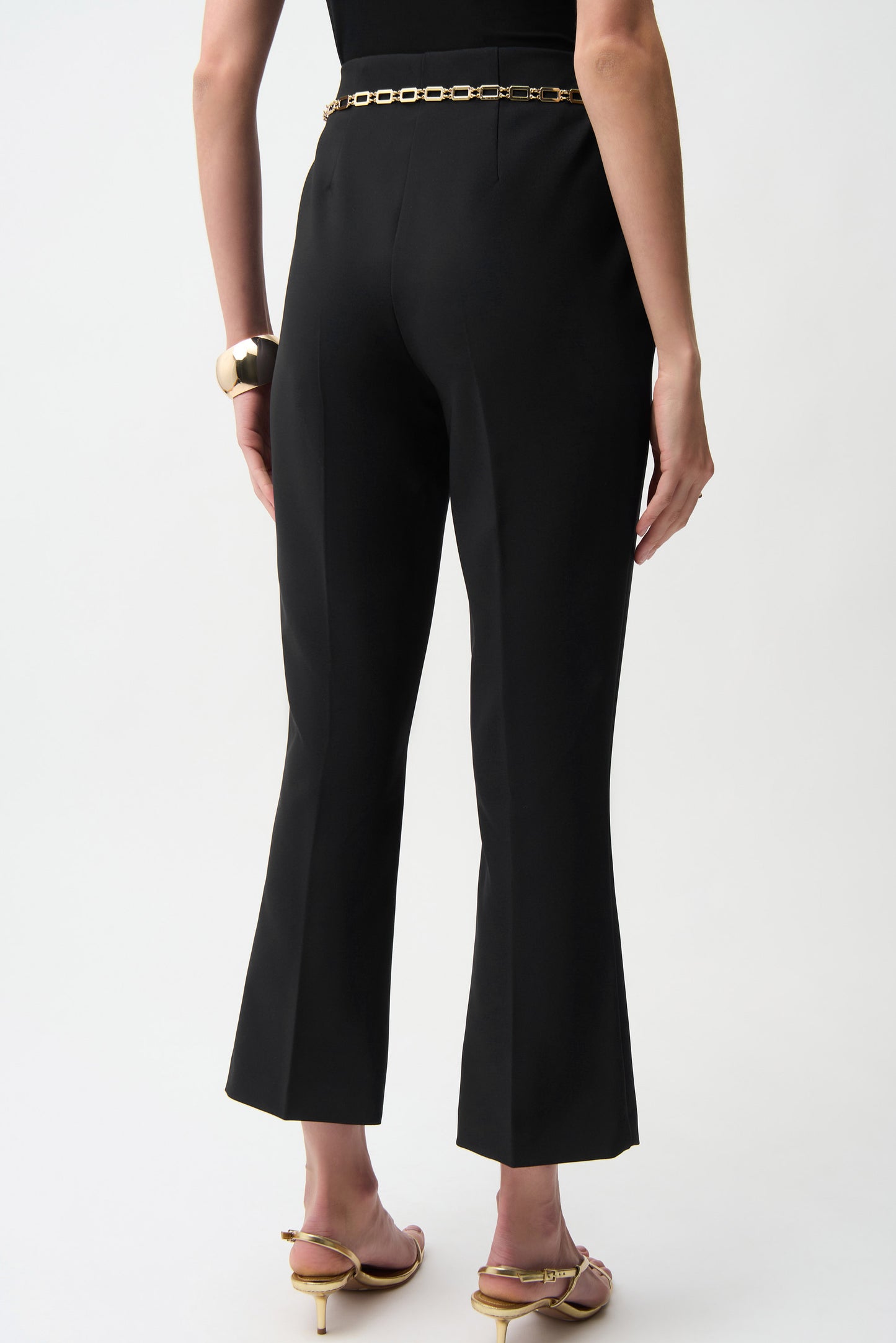 Joseph Ribkoff Lux Twill Pull-On Flare Pants w/Chain Belt Black 261059