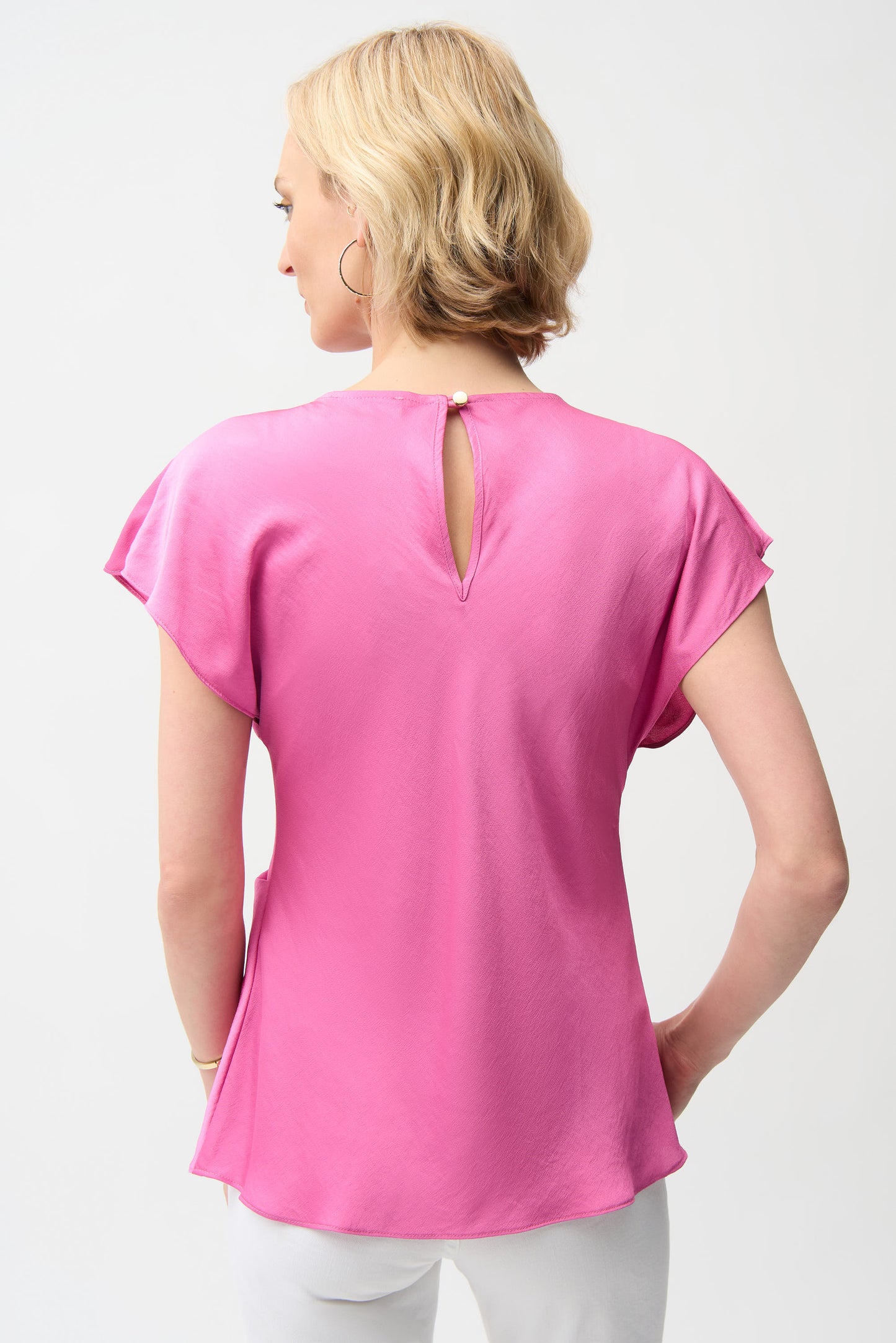 Joseph Ribkoff Recycled Satin Fitted Top w/Front Twist Detail Pink Sherbet 261149