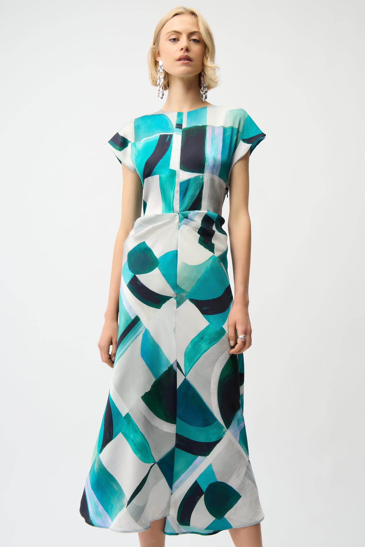 Joseph Ribkoff Textured Geometric Print Fit and Flare Dress Green/Multi 261251