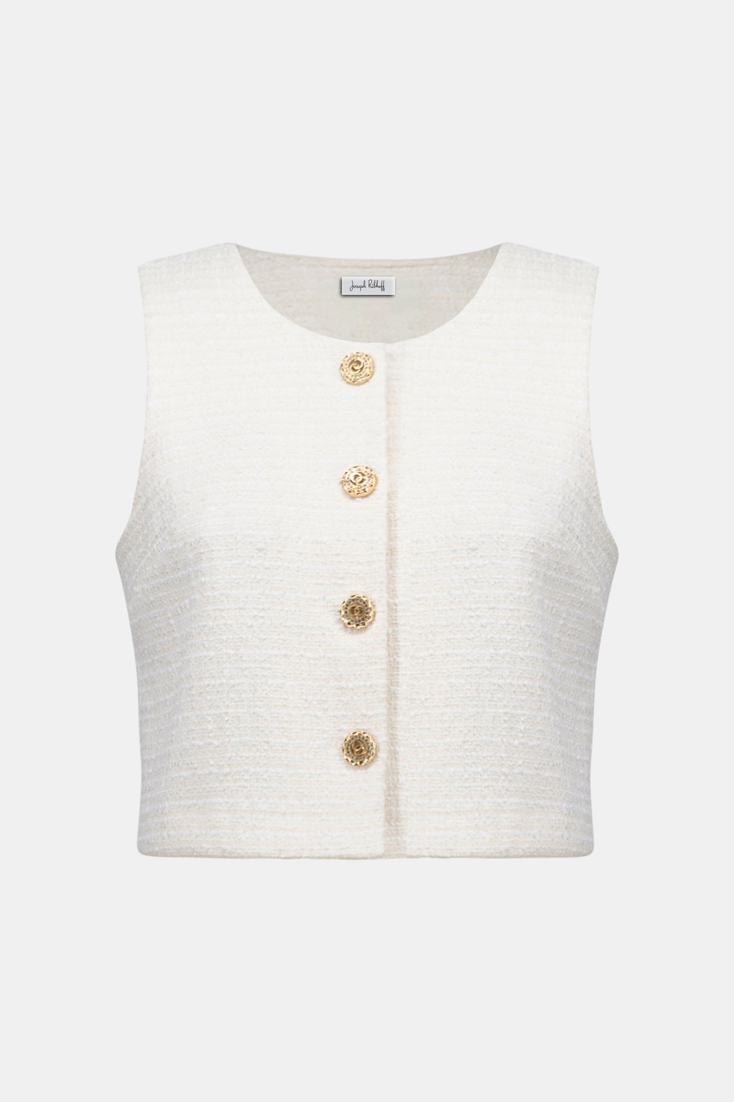 Joseph Ribkoff Bouclé Sleeveless Vest With Gold Buttons Off White 261300