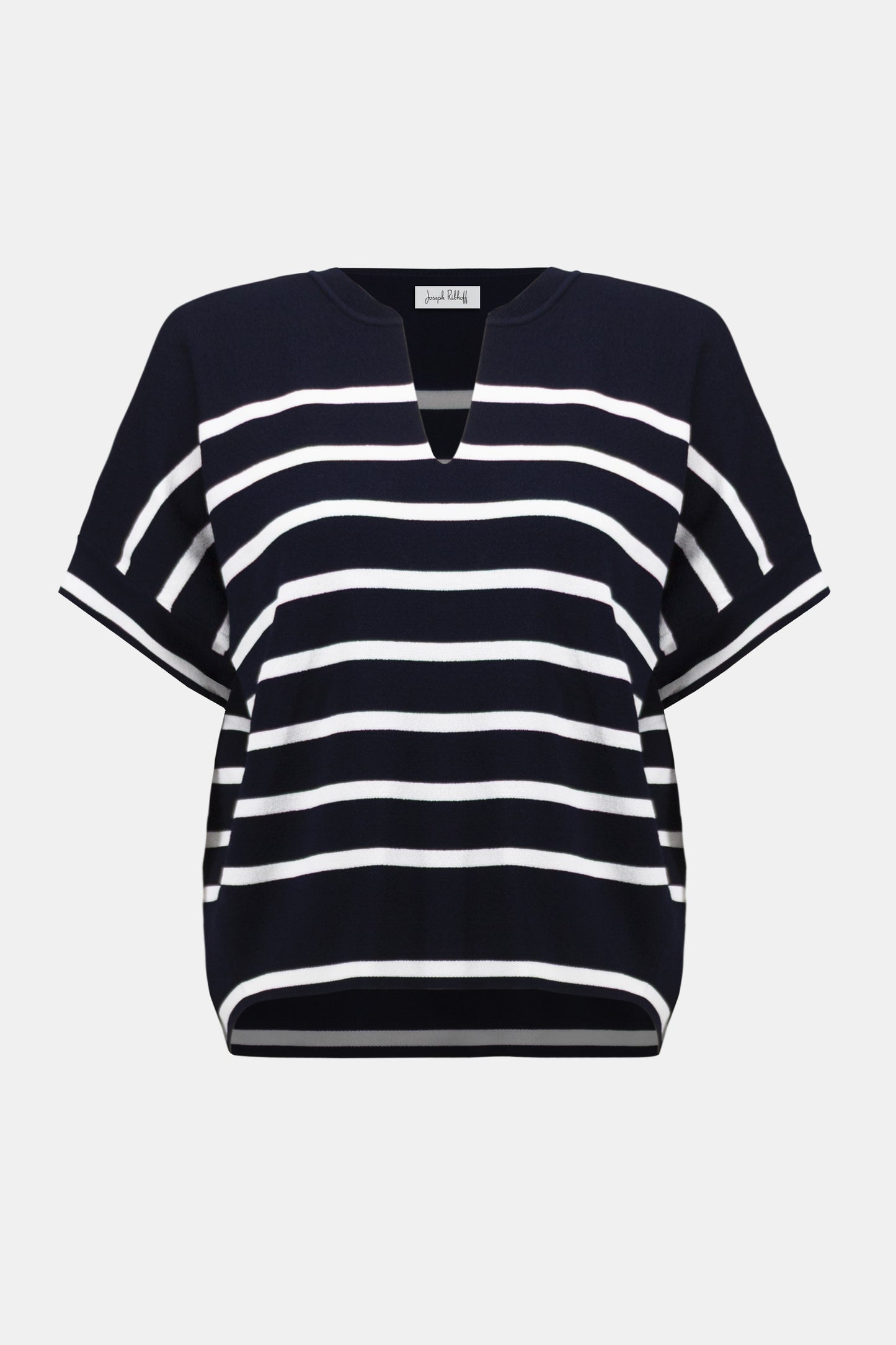 Joseph Ribkoff Stripe Print Short Sleeve Sweater Midnight Blue/Vanilla 261921