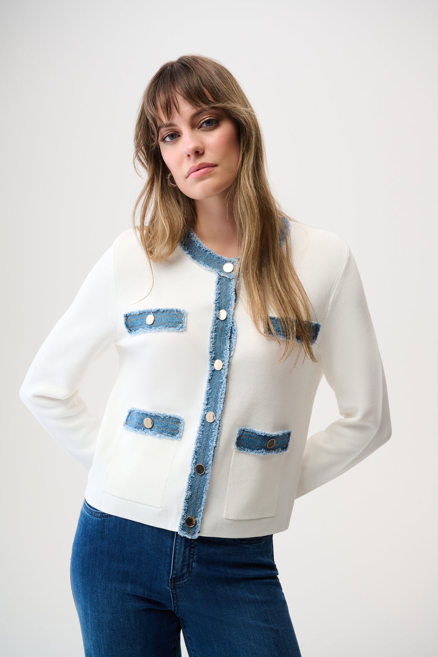 Joseph Ribkoff Milano Stitch Jacket w/Denim Trim Winter White/Indigo 261927