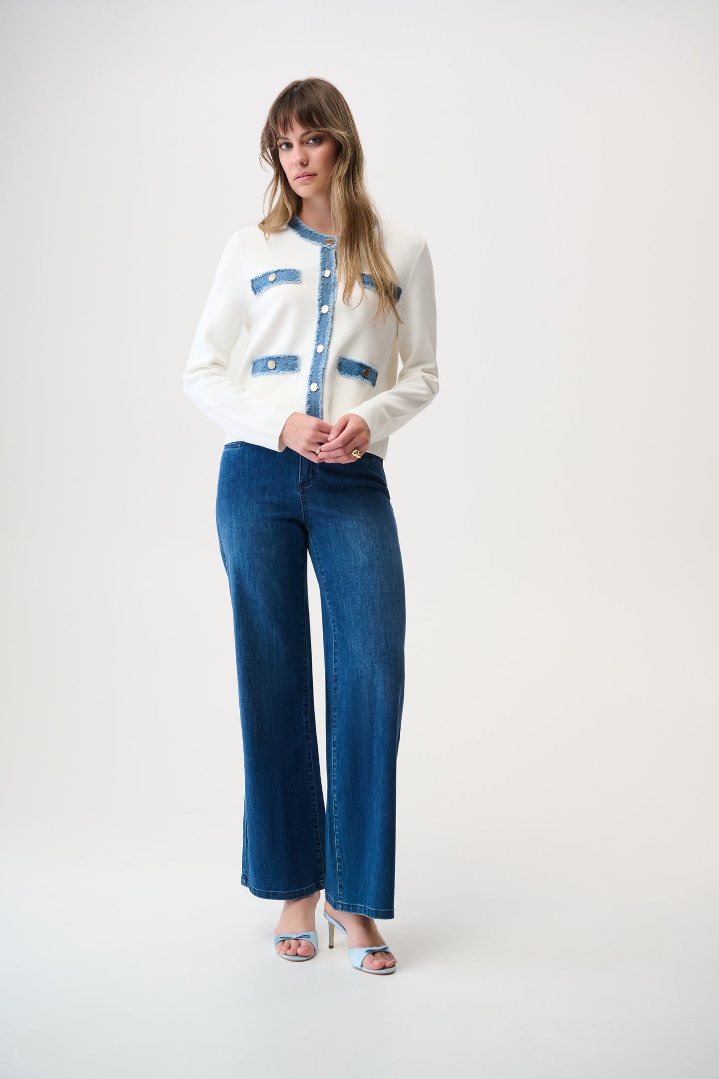 Joseph Ribkoff Milano Stitch Jacket w/Denim Trim Winter White/Indigo 261927