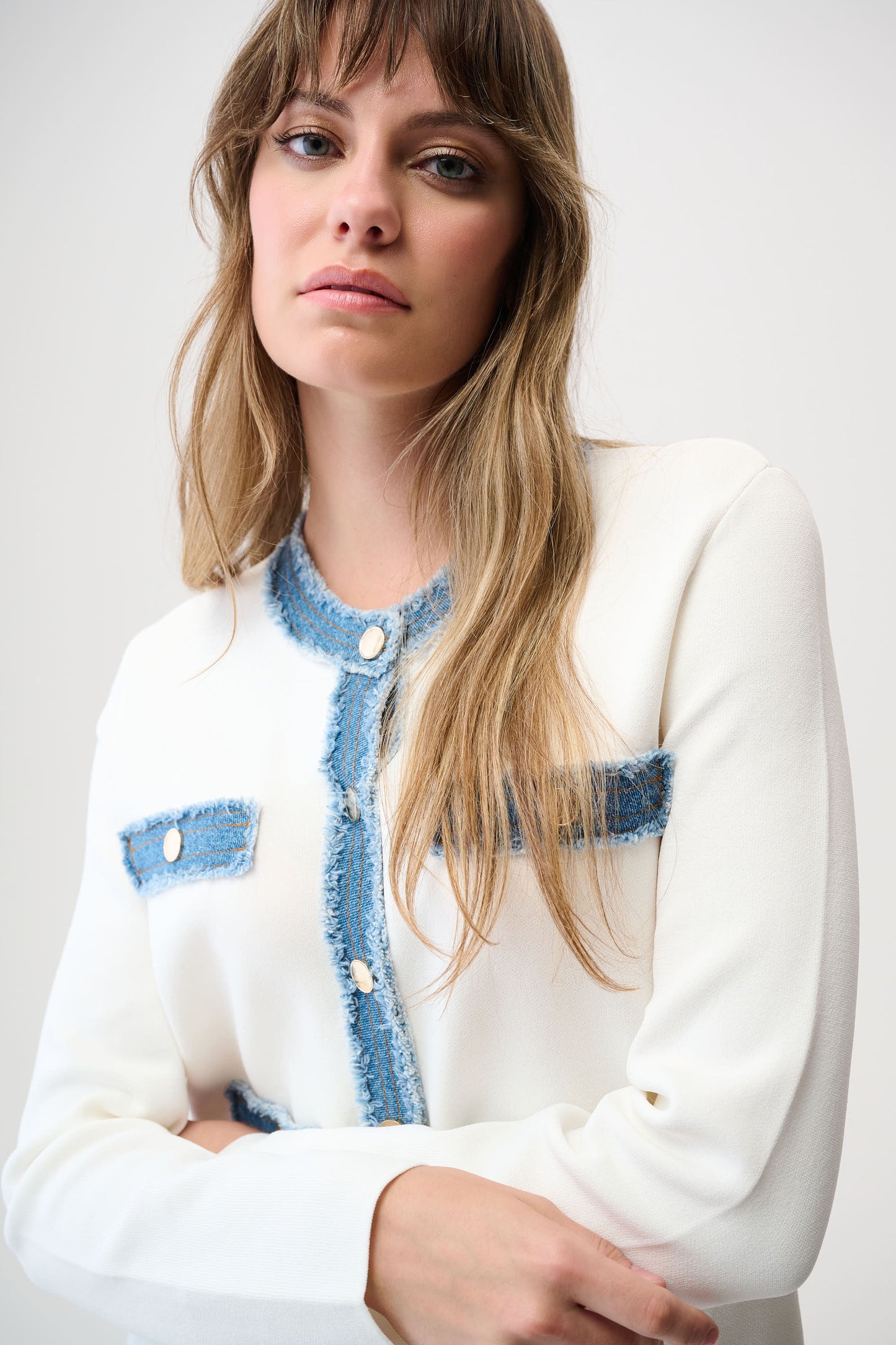 Joseph Ribkoff Milano Stitch Jacket w/Denim Trim Winter White/Indigo 261927