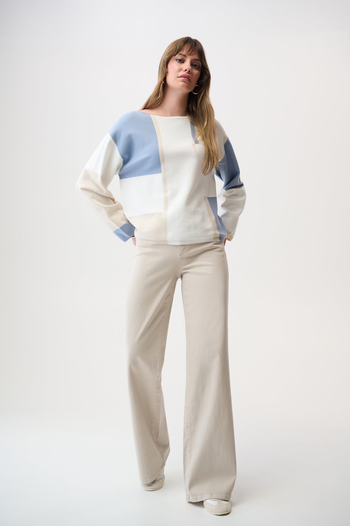 Joseph Ribkoff Brushed Viscose Yarn Color Block Sweater Coastal Blue 261998