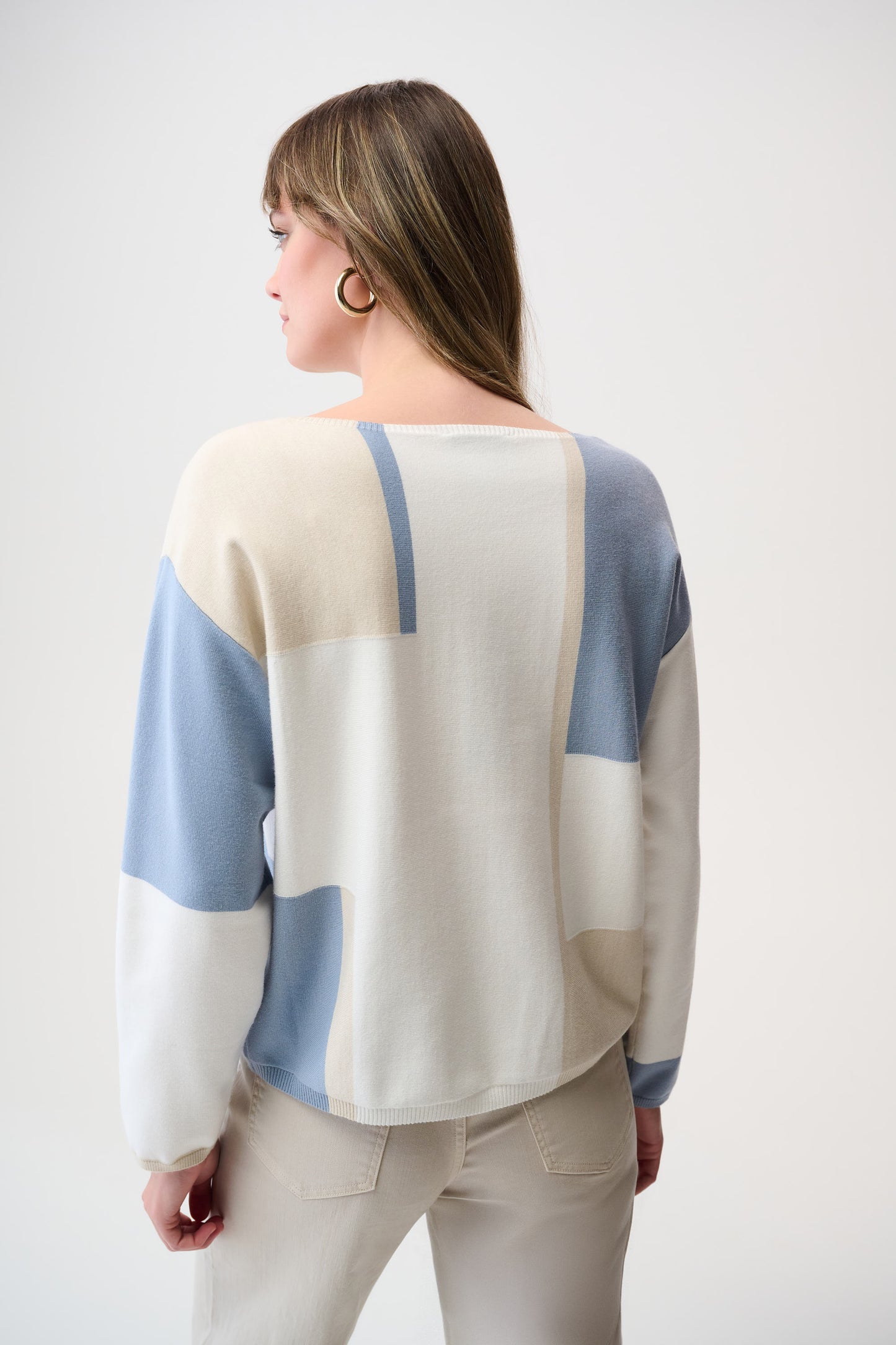 Joseph Ribkoff Brushed Viscose Yarn Color Block Sweater Coastal Blue 261998