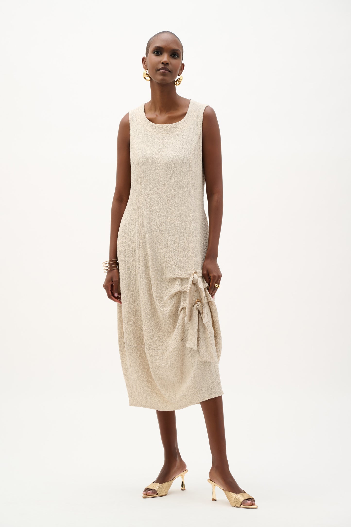 Joseph Ribkoff Seersucker Cocoon Dress w/Ring & Tie Detail Moonstone 262172