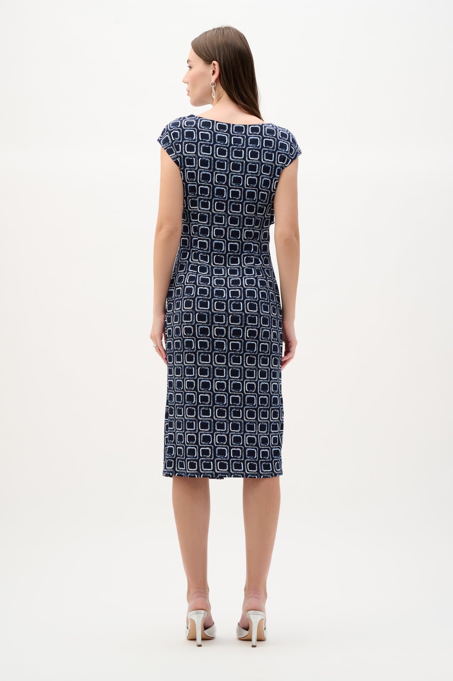 Joseph Ribkoff Geometric Print Sheath Wrap Dress Midnight Blue/Multi 262246