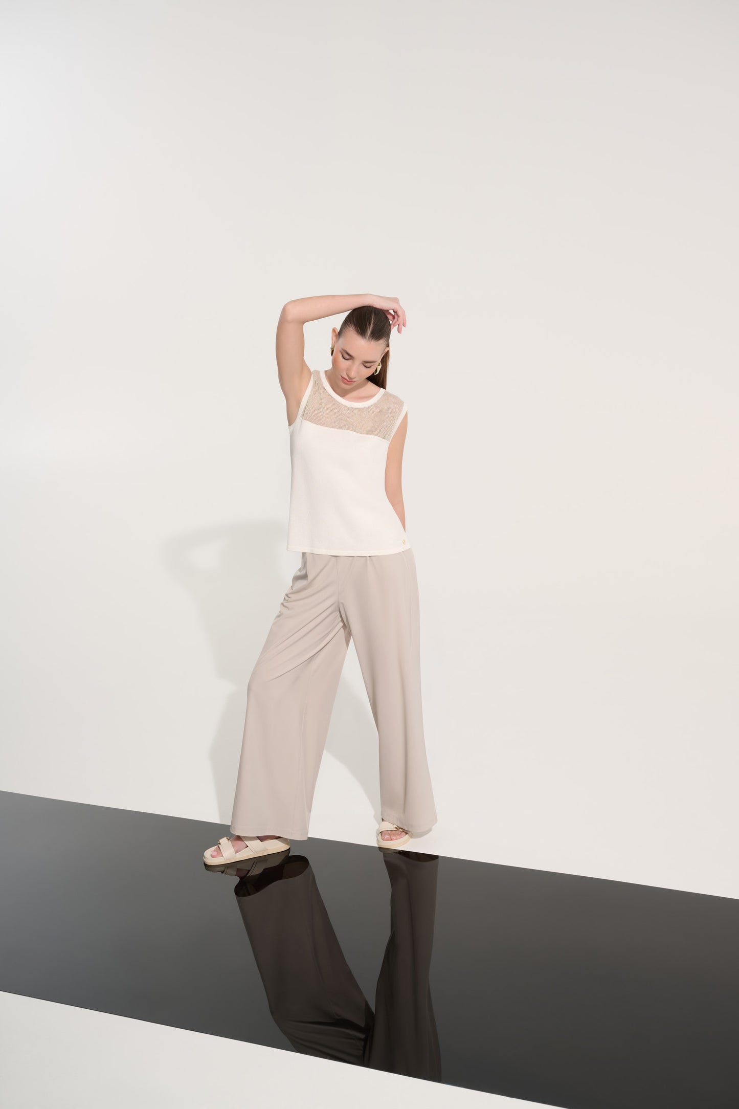 Joseph RIbkoff Soft Knit Straight Cami With Mesh Yoke Vanilla/Gold 262612