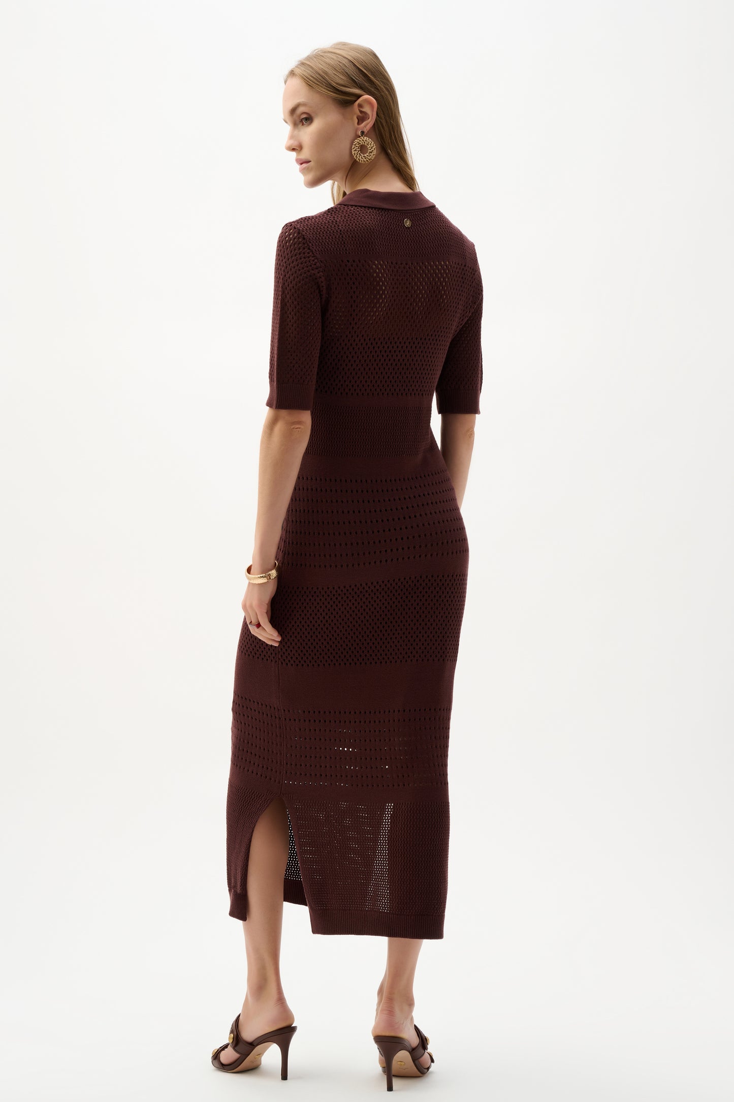 Joseph Ribkoff Open Knit Dress w/Collar Mahogany 262931